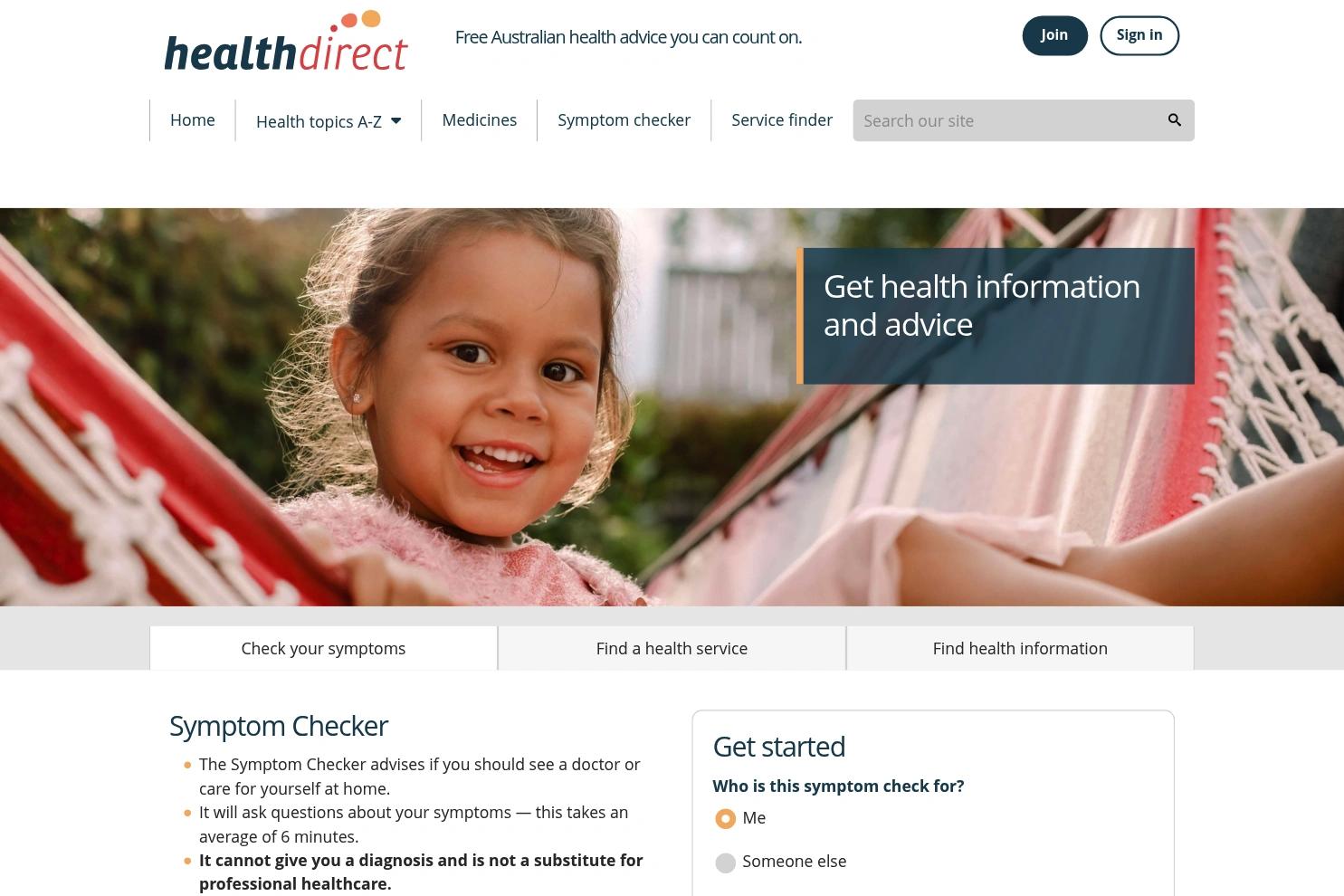 healthdirect website screenshot