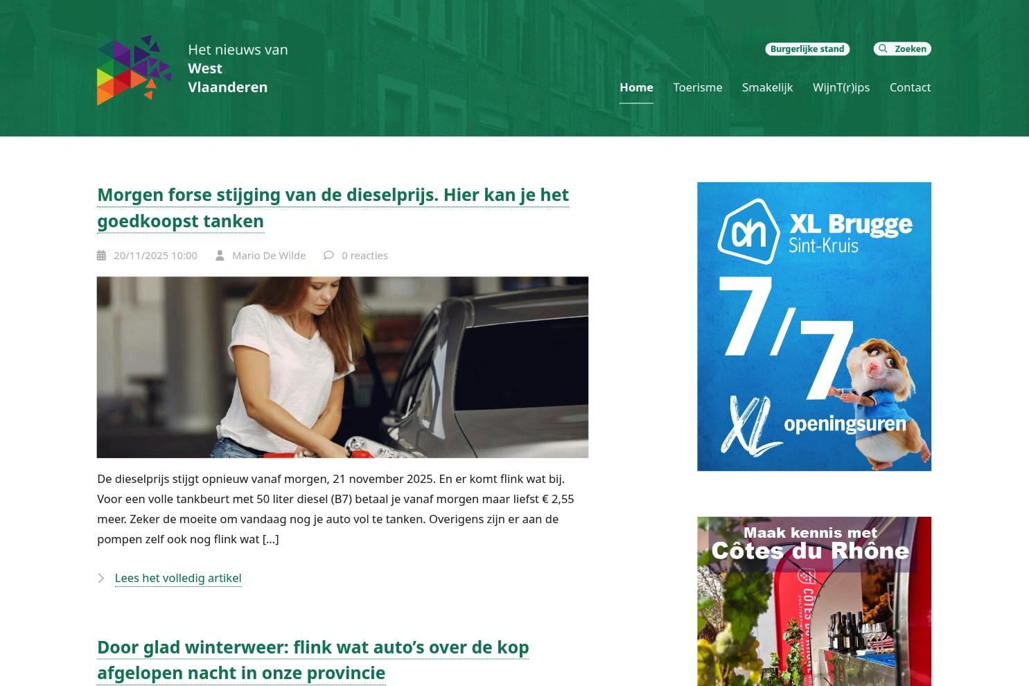 Het Nieuws van West-Vlaanderen website screenshot