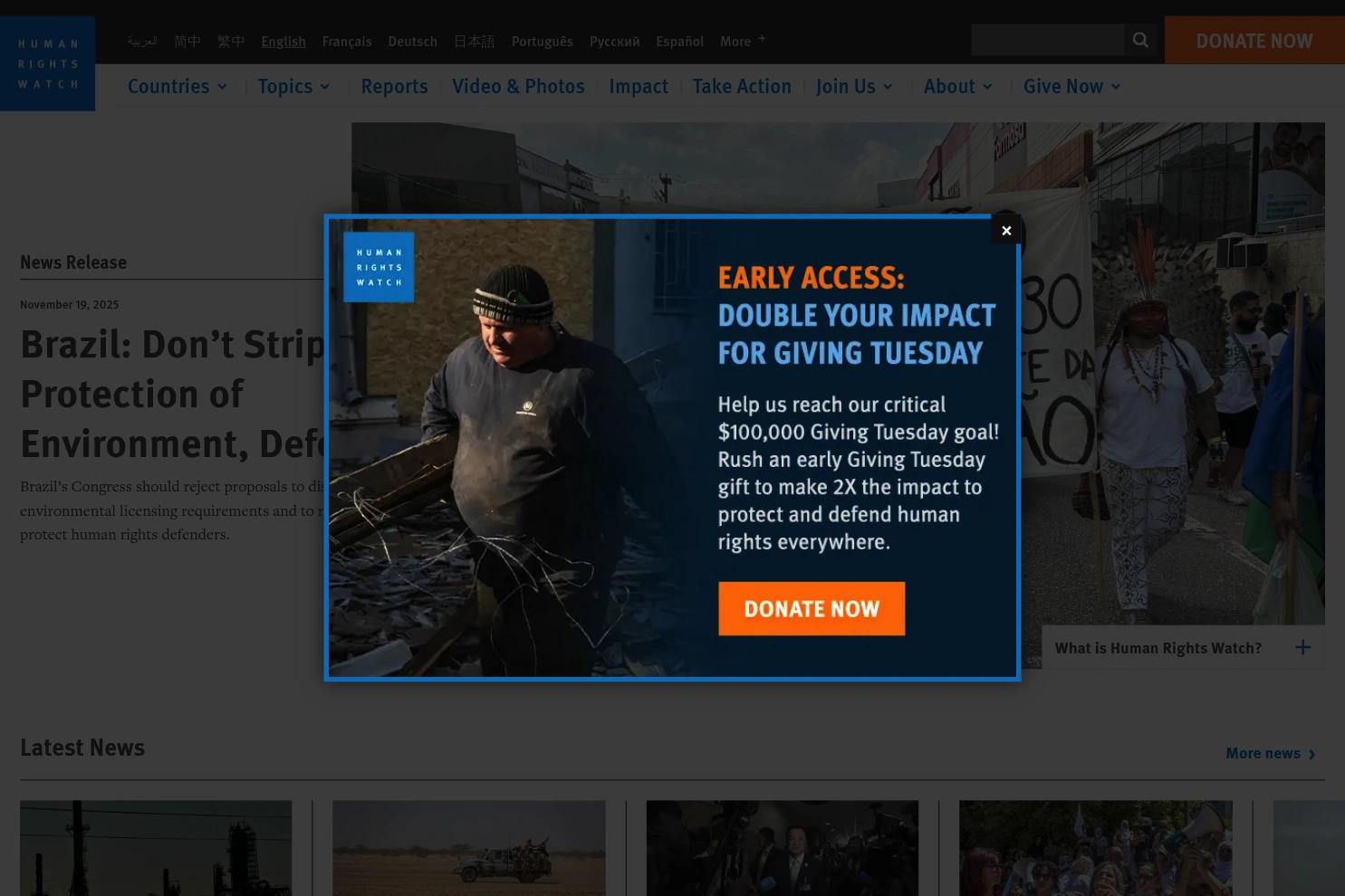 Human Rights Watch website screenshot