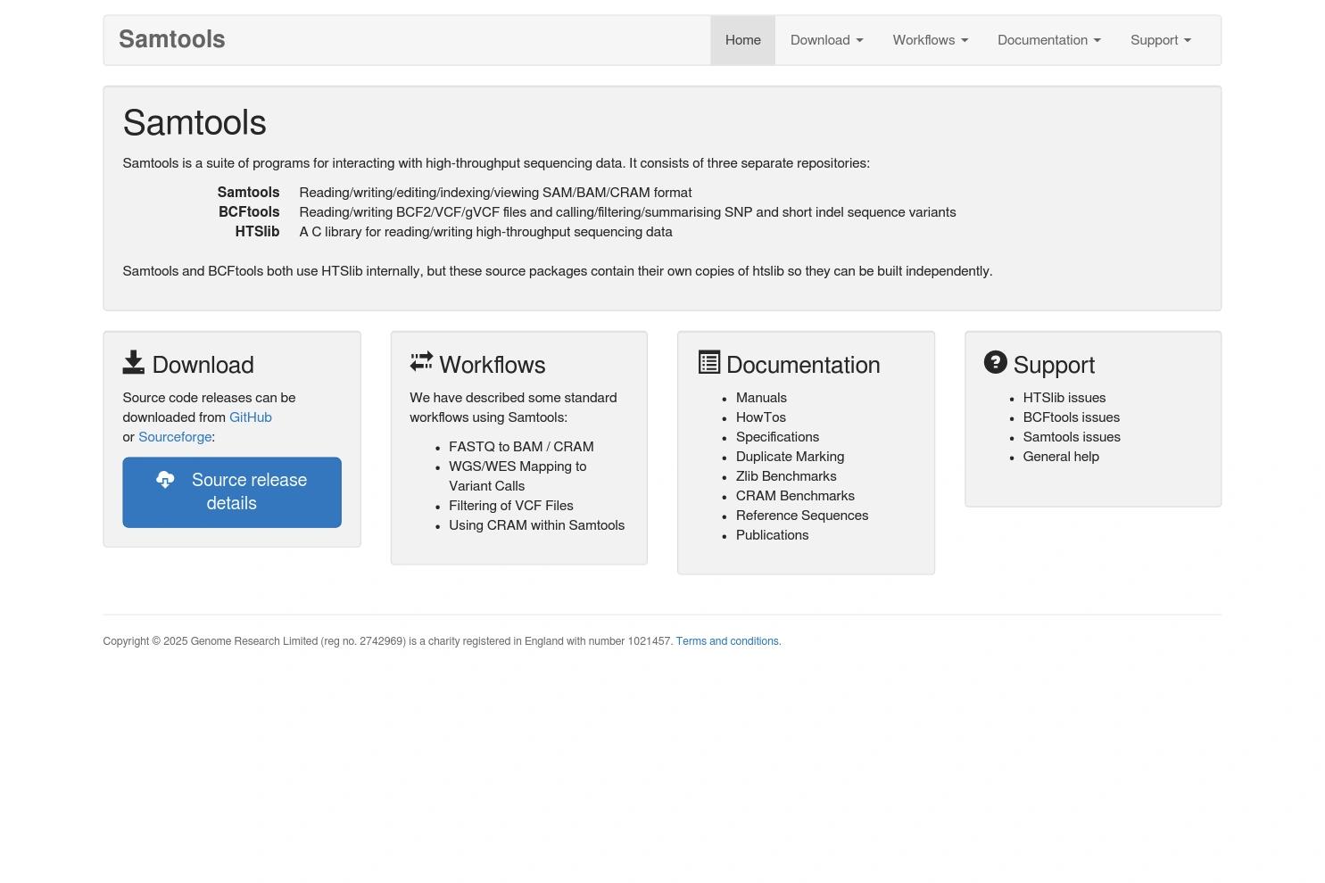 Samtools website screenshot