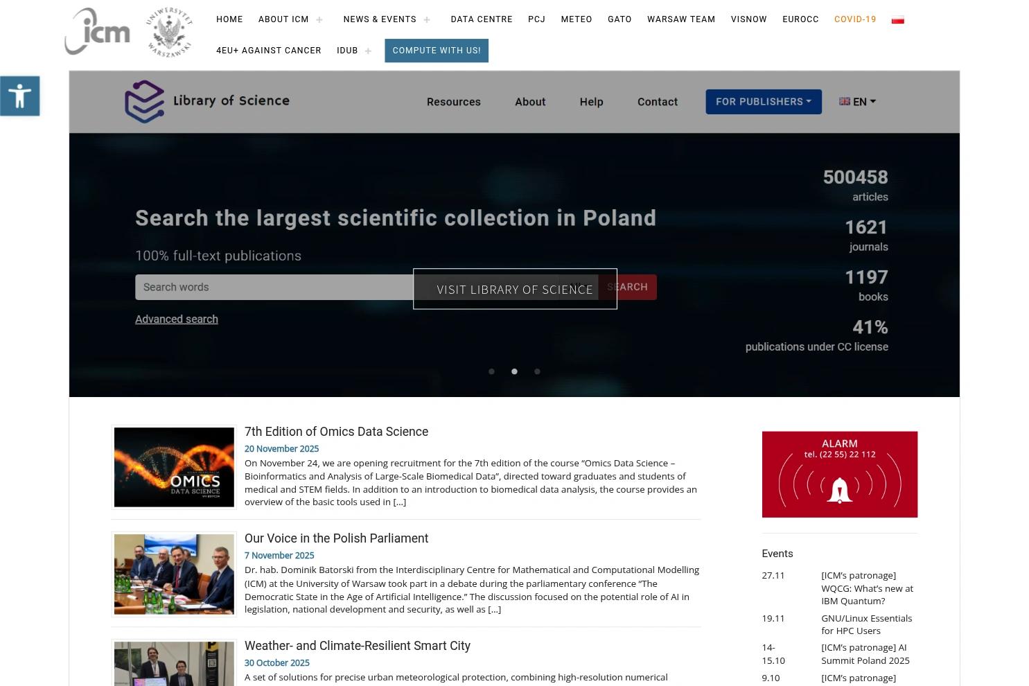 ICM UW website screenshot