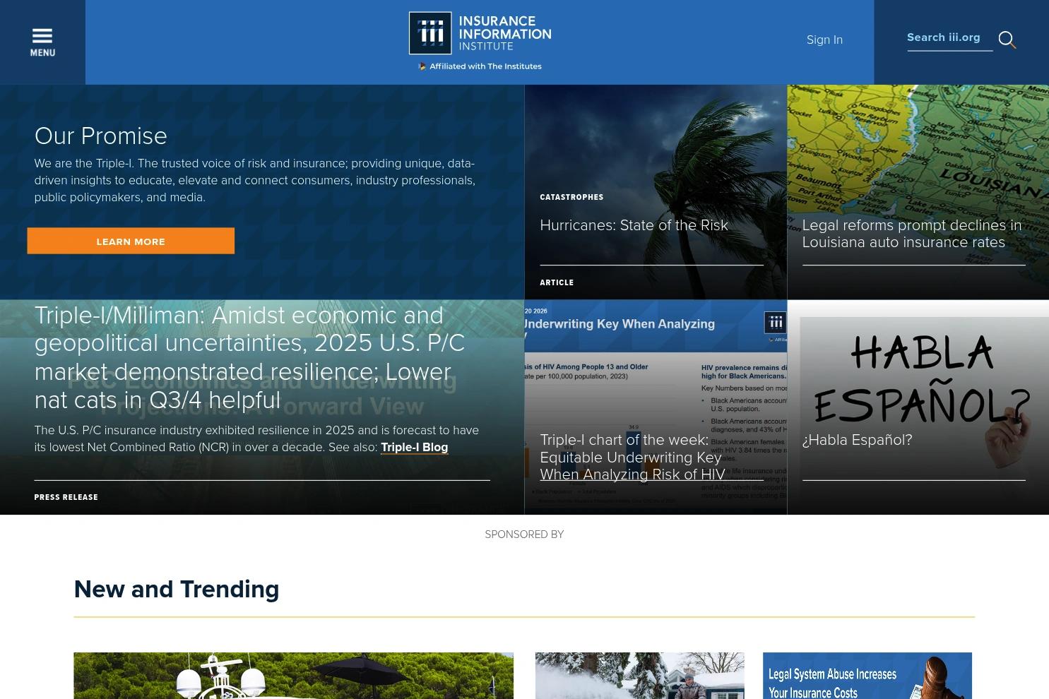 Insurance Information Institute (Triple-I) website screenshot