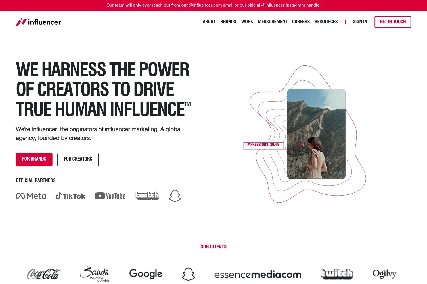 INFLUENCER website screenshot