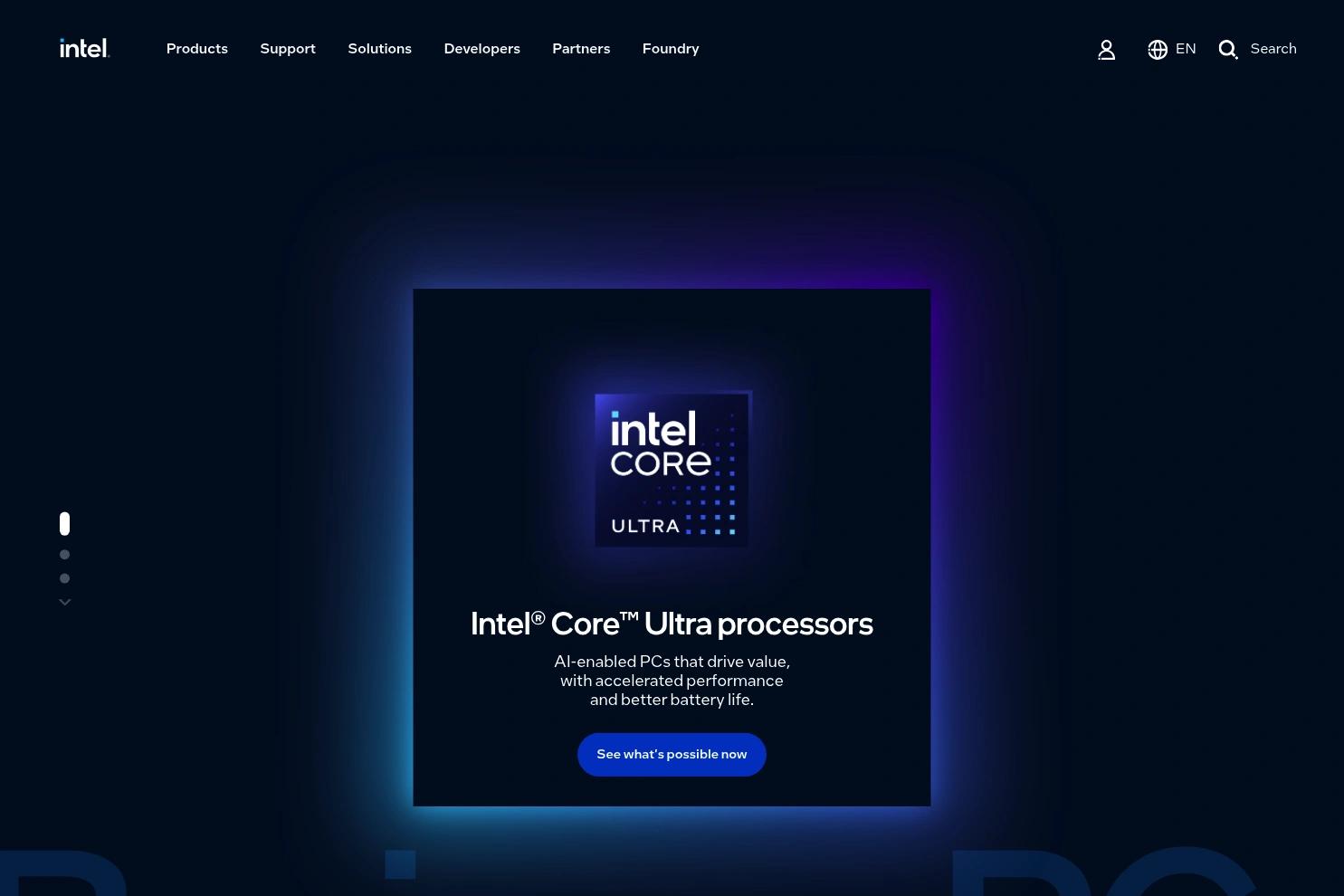 Intel website screenshot