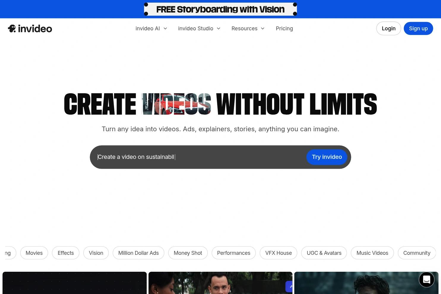 Invideo AI website screenshot