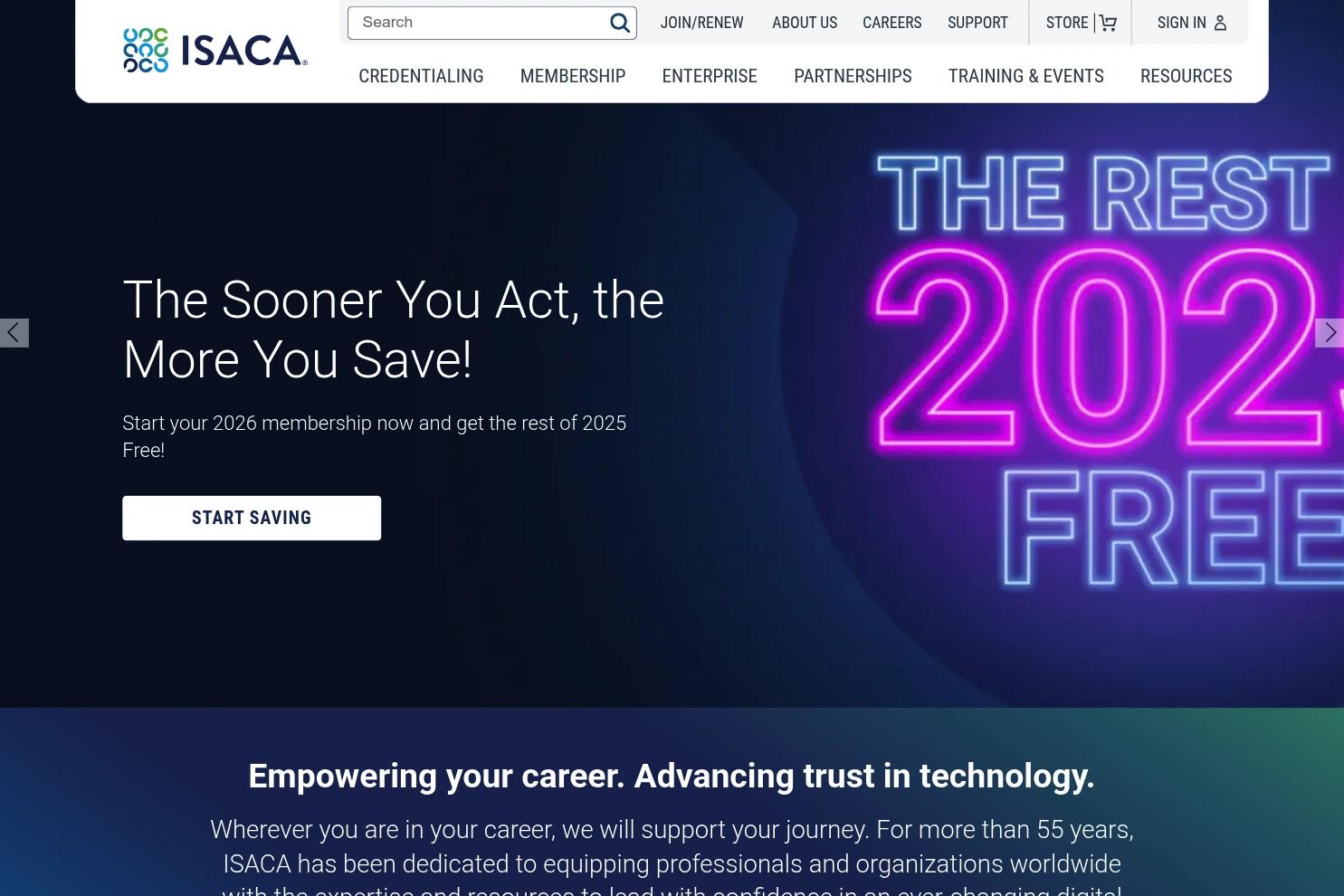 ISACA website screenshot