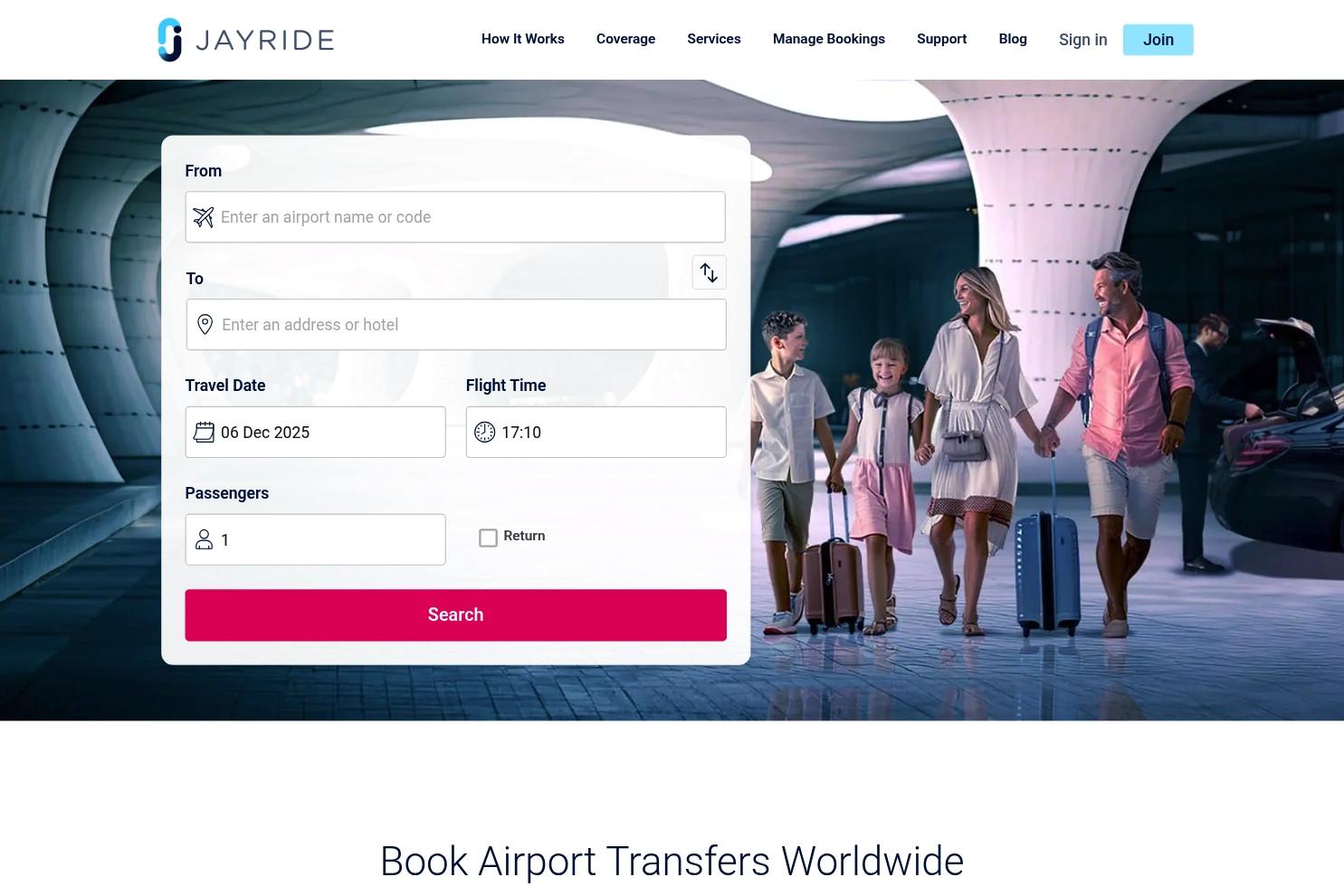 Jayride website screenshot