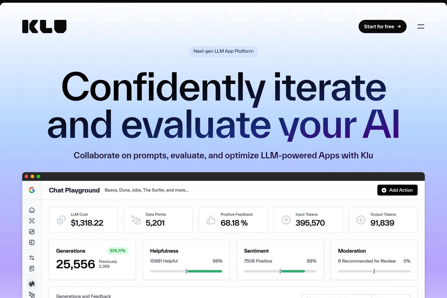 Klu website screenshot