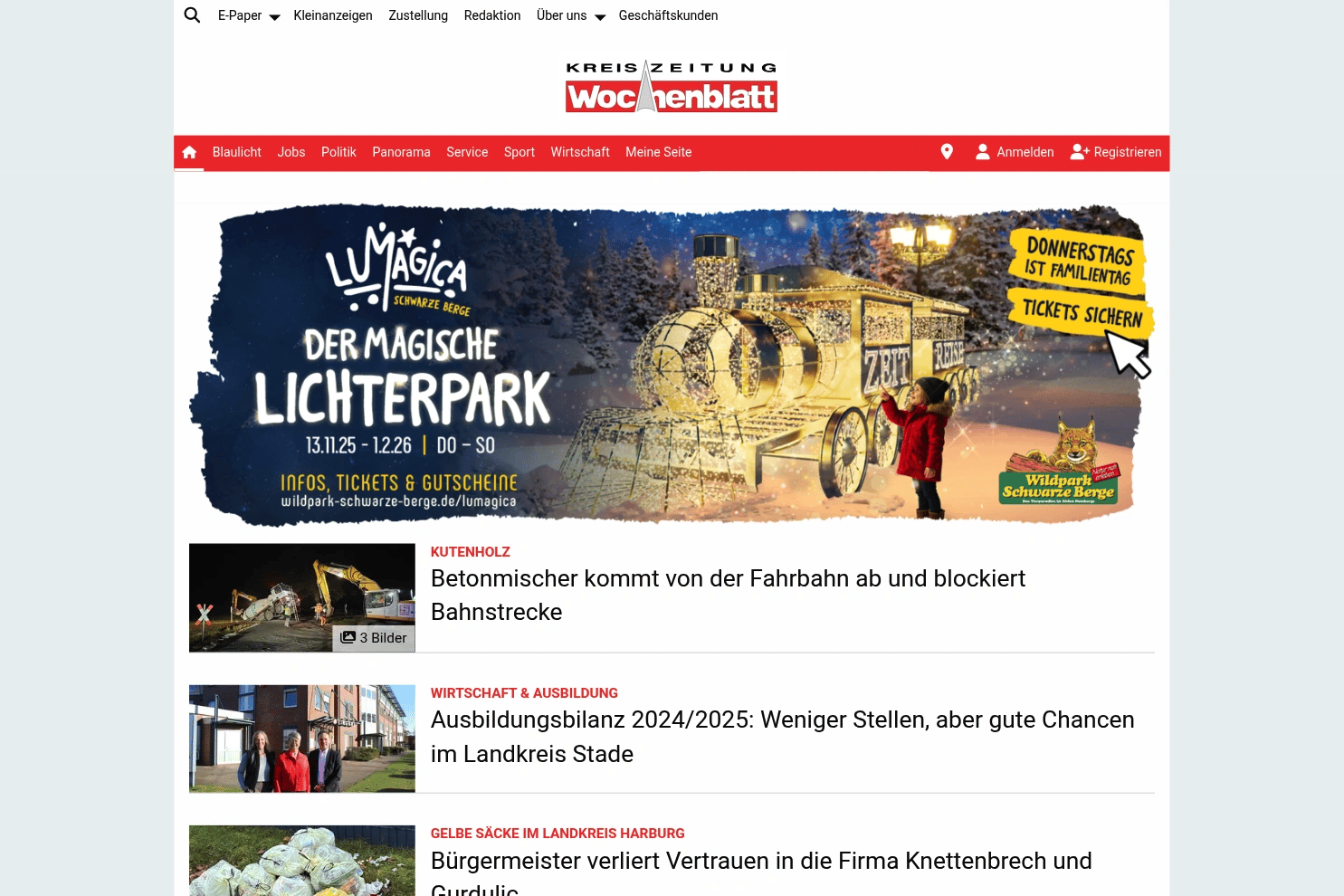 Kreiszeitung Wochenblatt website screenshot