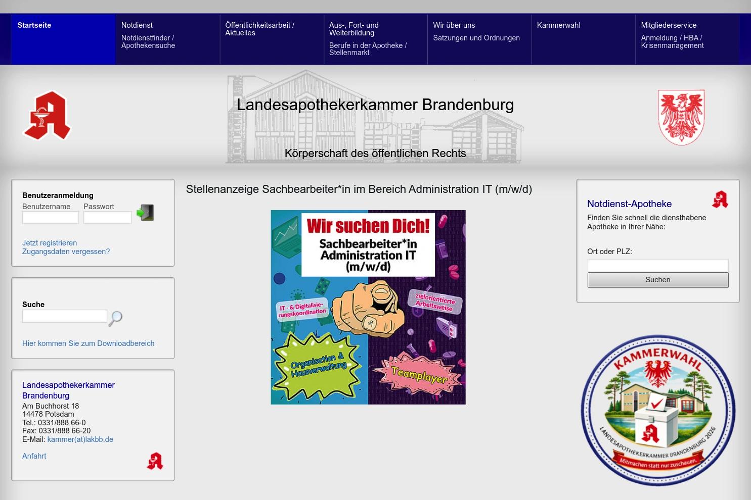 Landesapothekerkammer Brandenburg website screenshot