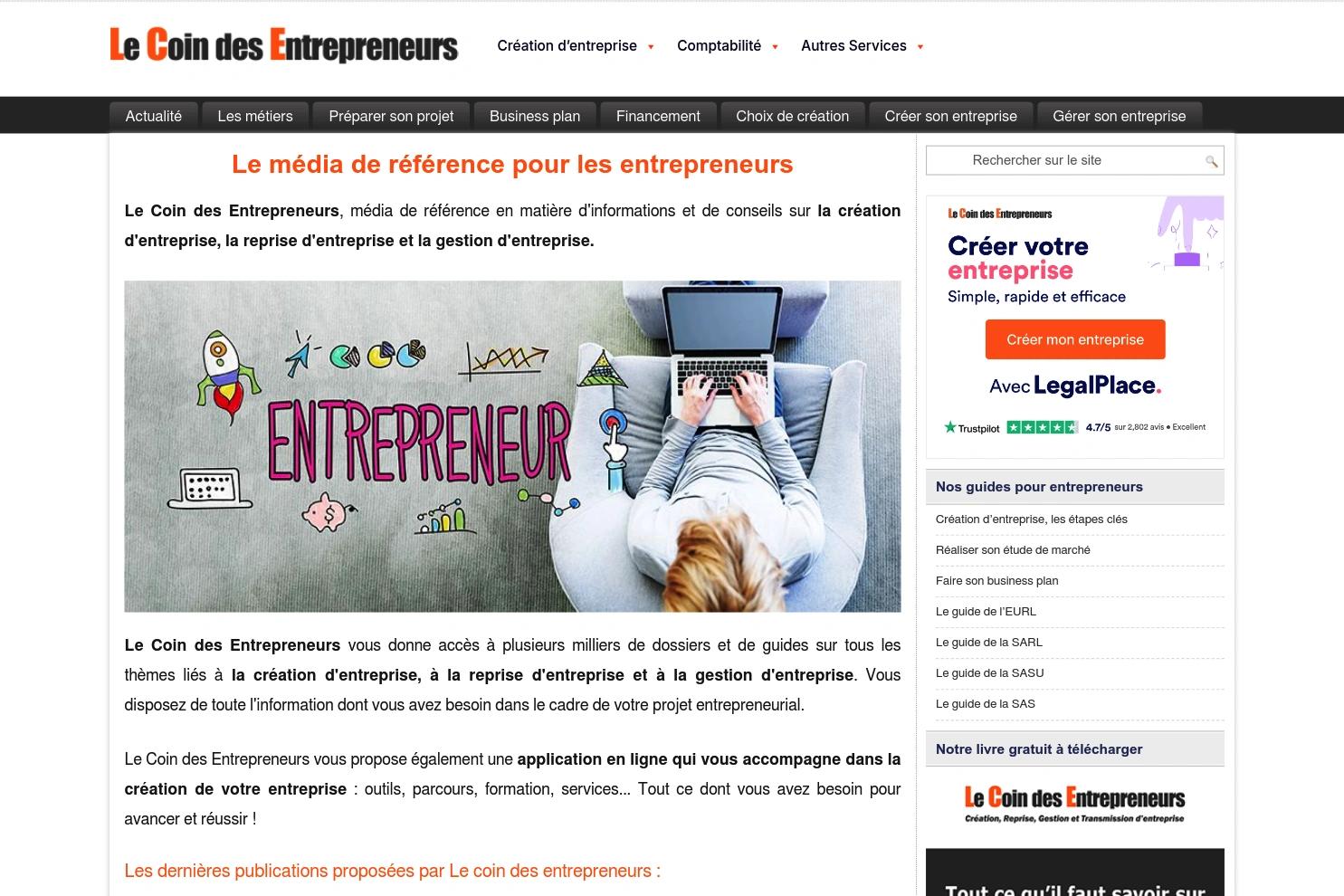 Le Coin des Entrepreneurs website screenshot