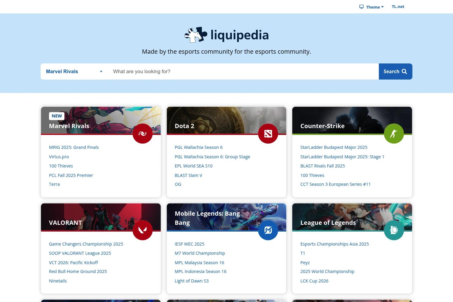 Liquipedia website screenshot