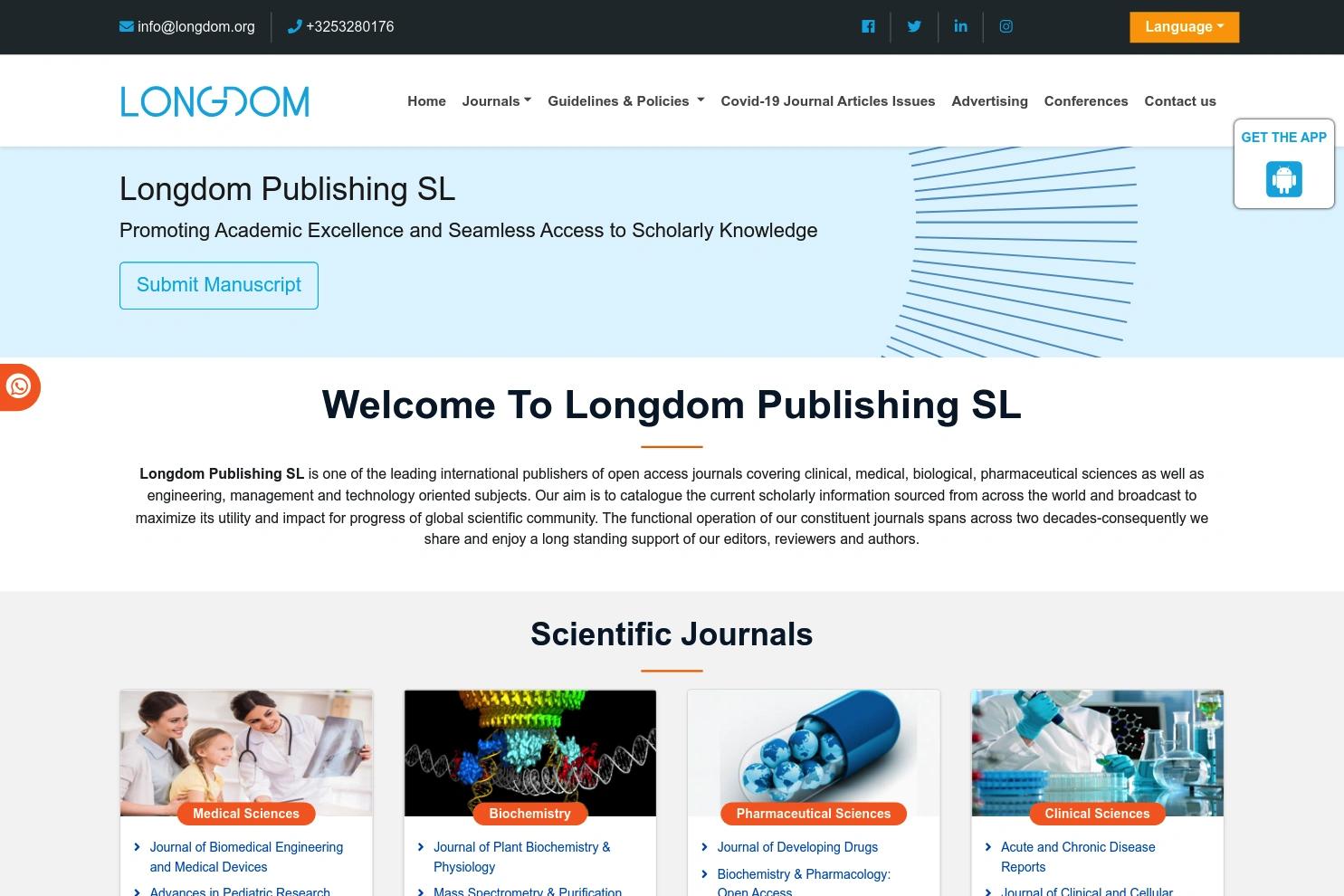 Longdom Publishing SL website screenshot