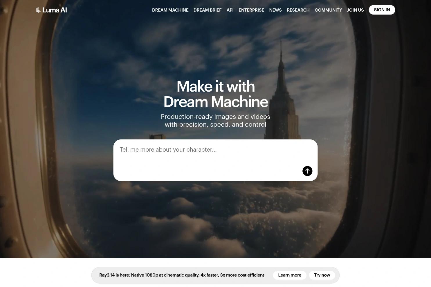 Luma AI website screenshot