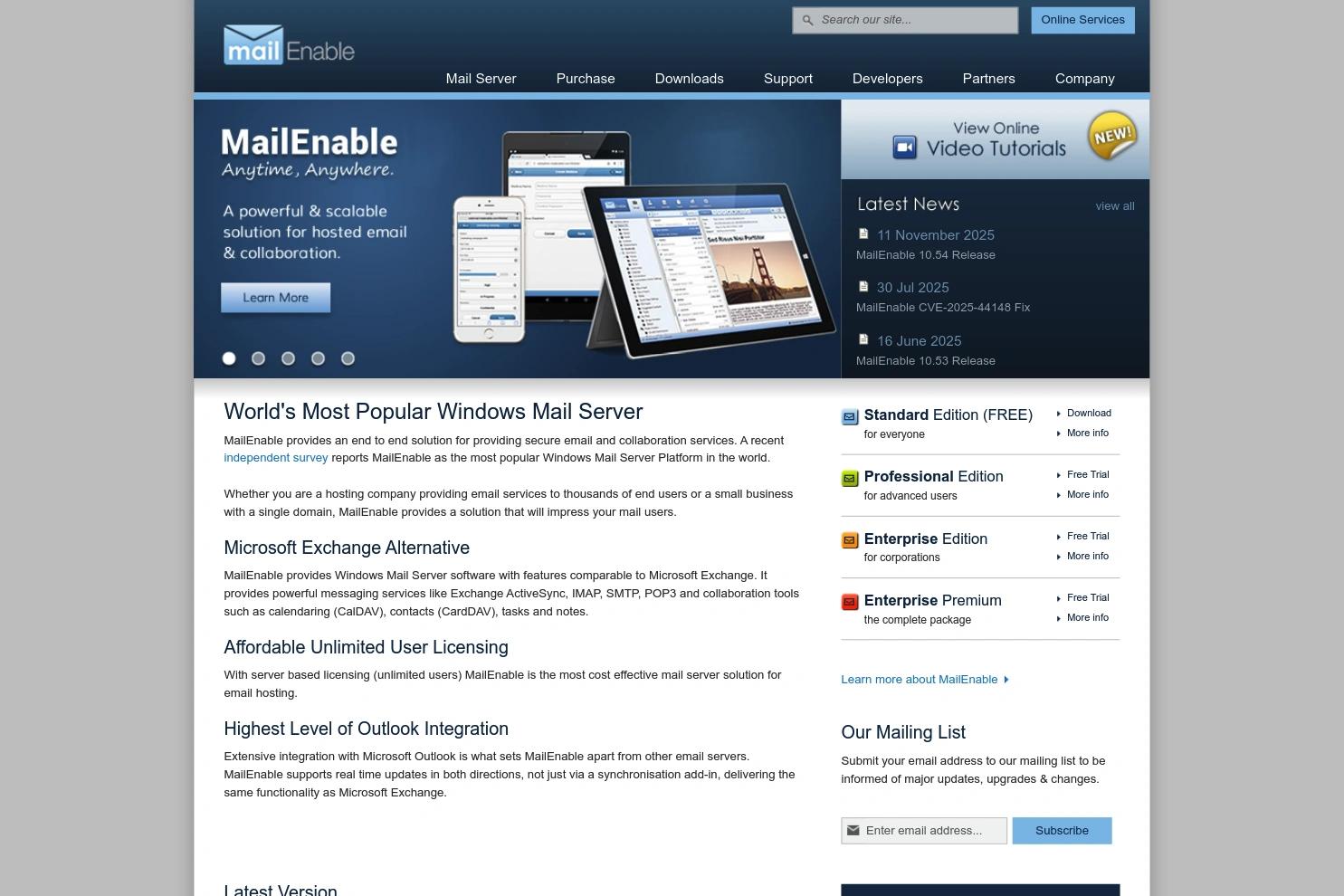 MailEnable website screenshot
