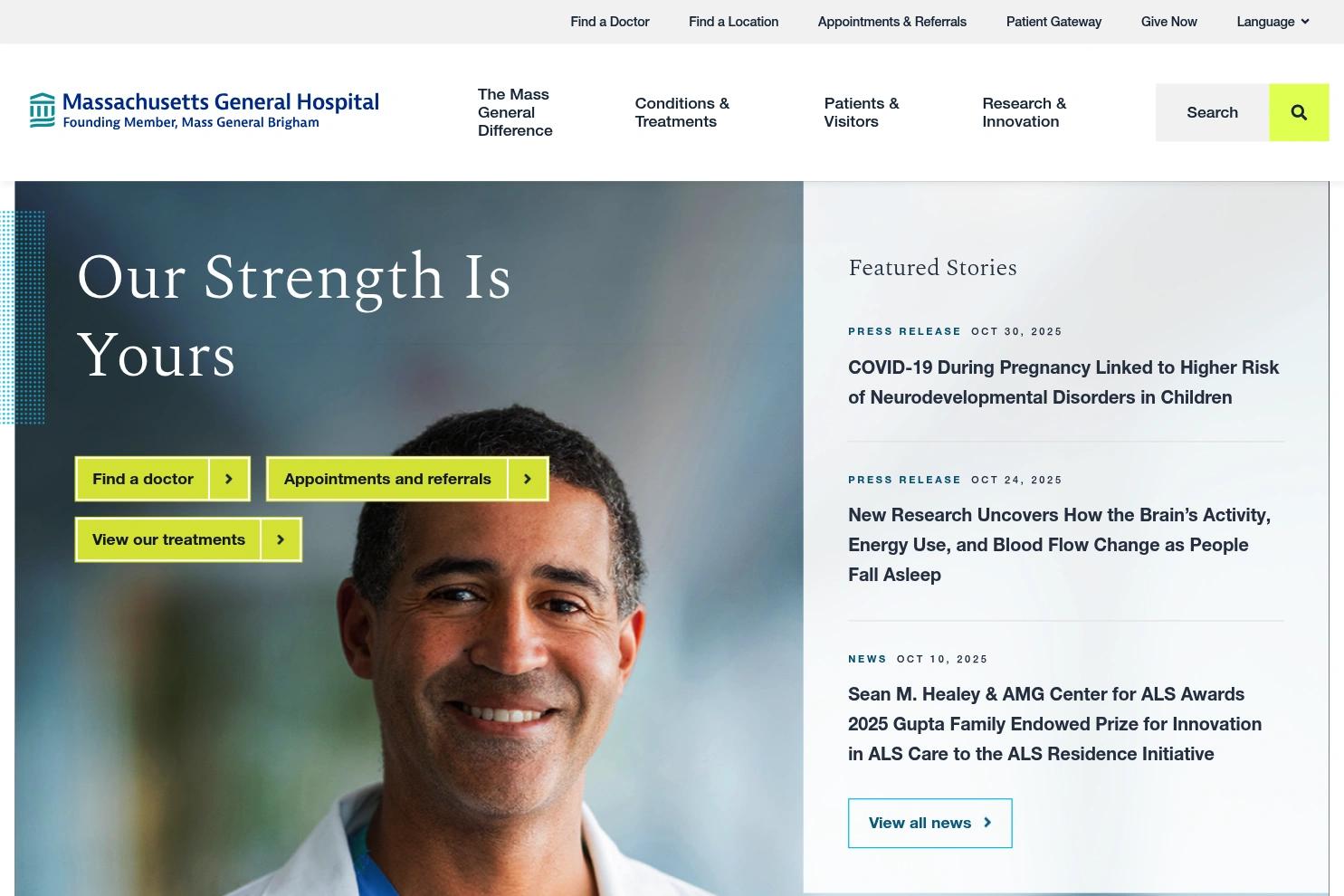 Mass General website screenshot