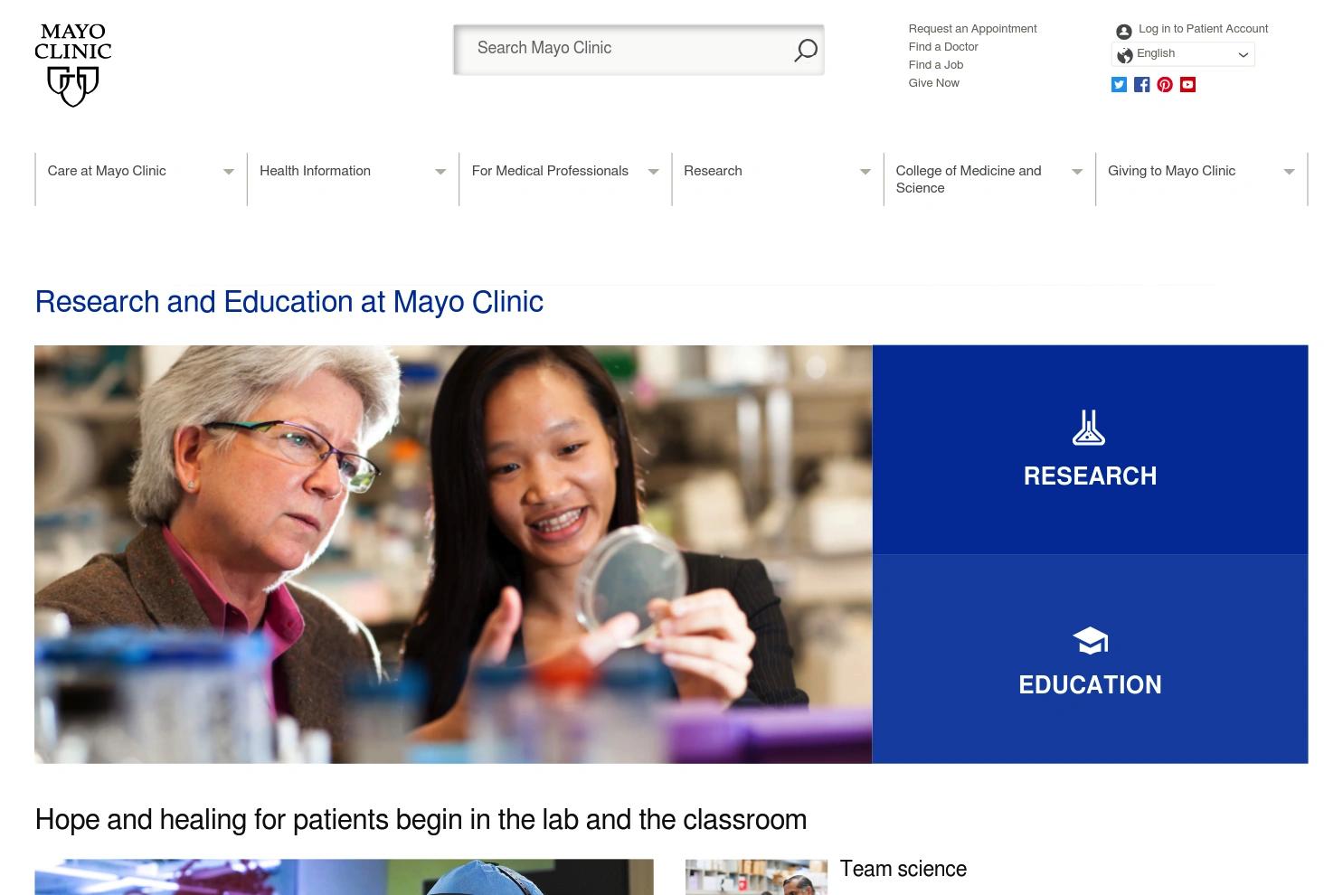 Mayo Clinic website screenshot