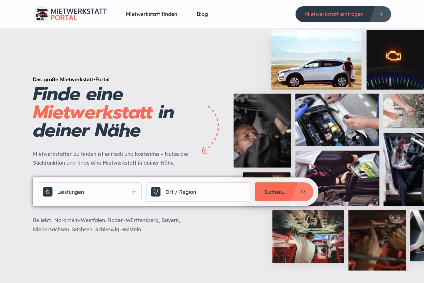 Mietwerkstatt-Portal website screenshot
