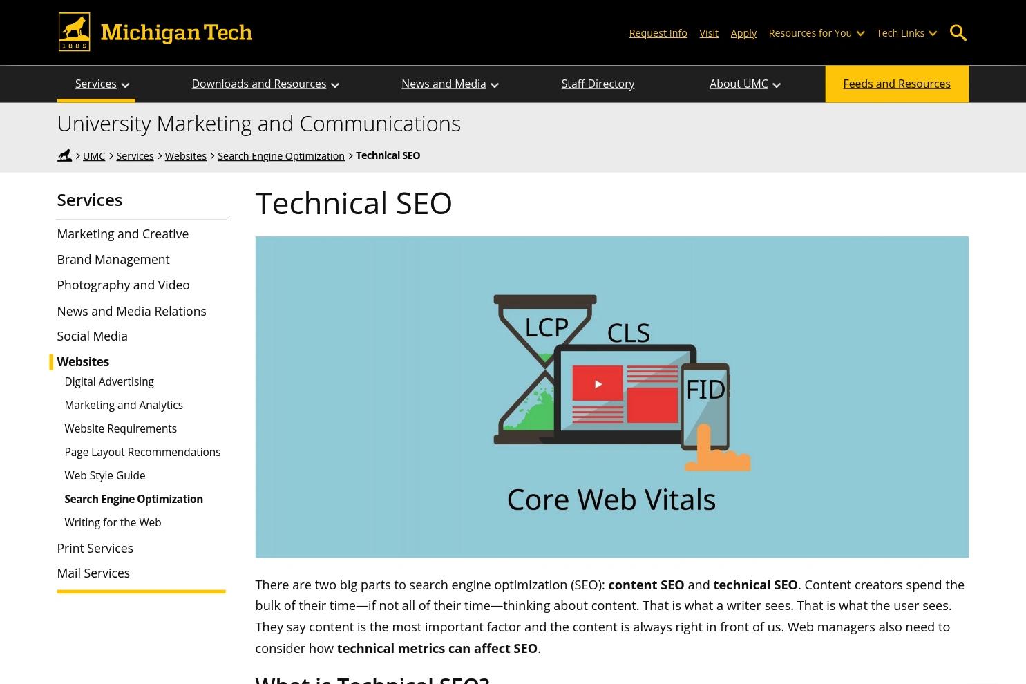 Michigan Tech website screenshot
