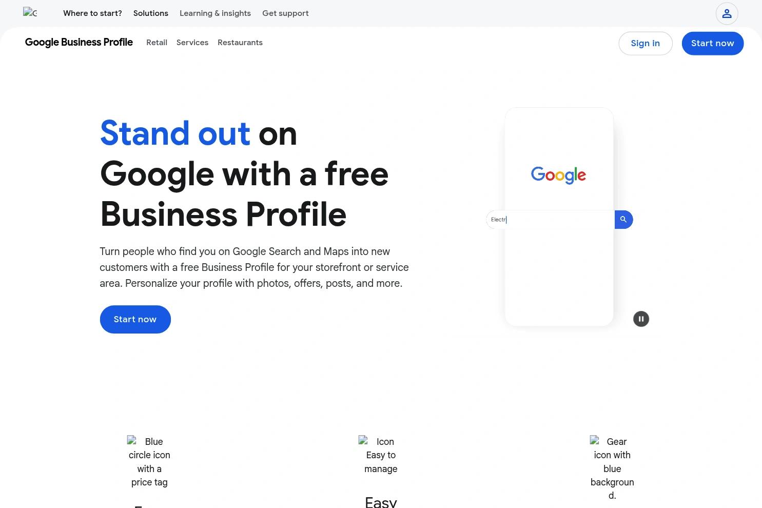 Google Unternehmensprofil website screenshot