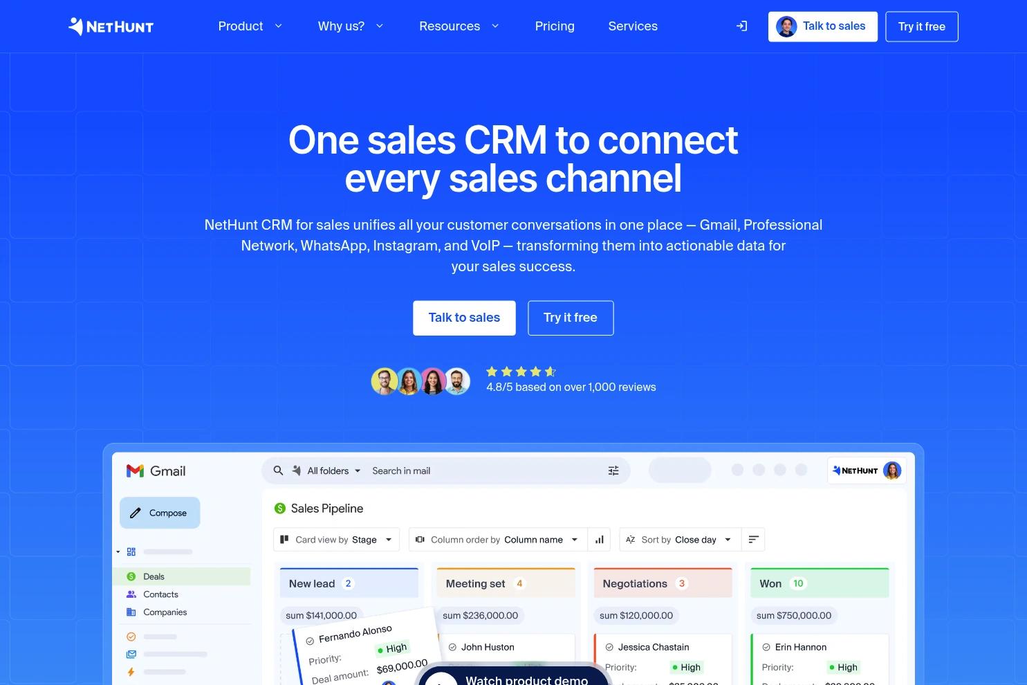 NetHunt CRM website screenshot