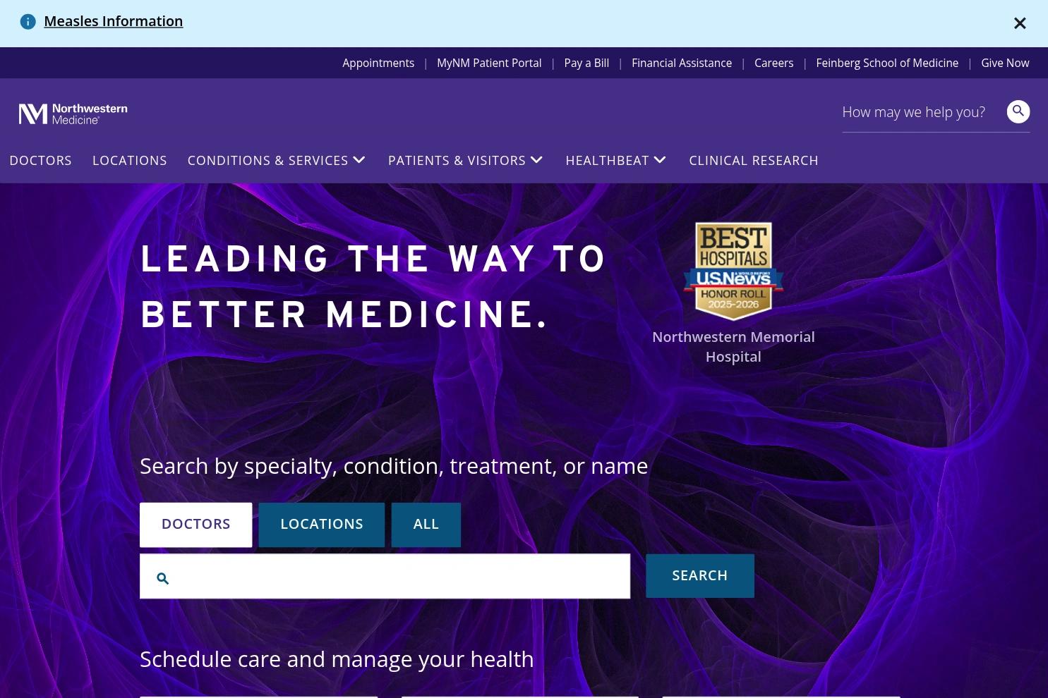 Northwestern Medicine website screenshot