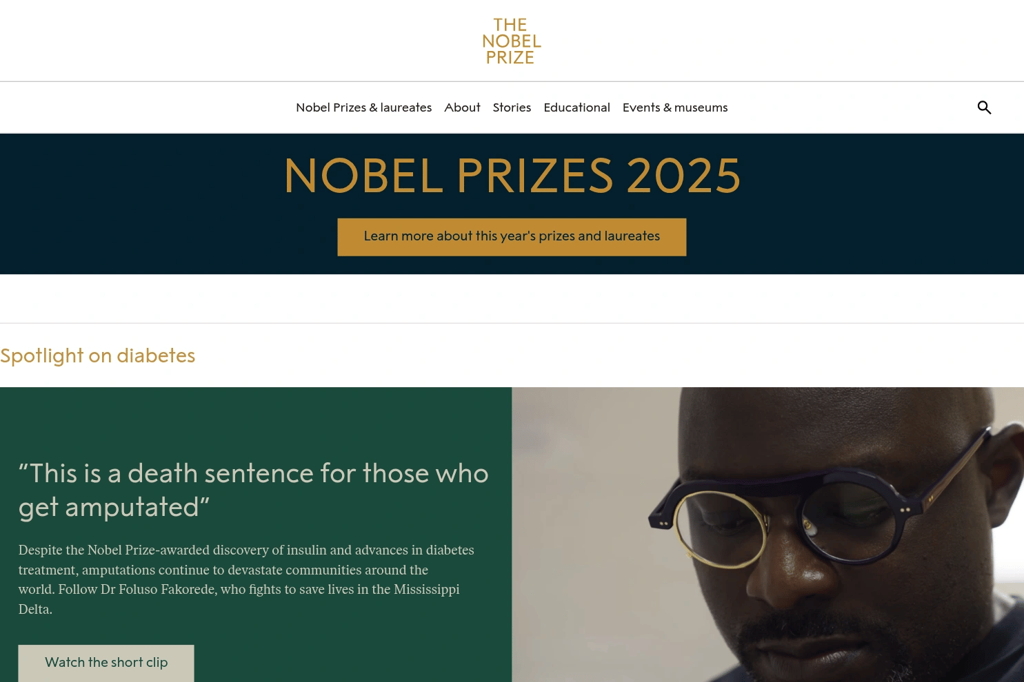 Nobel Prize website screenshot