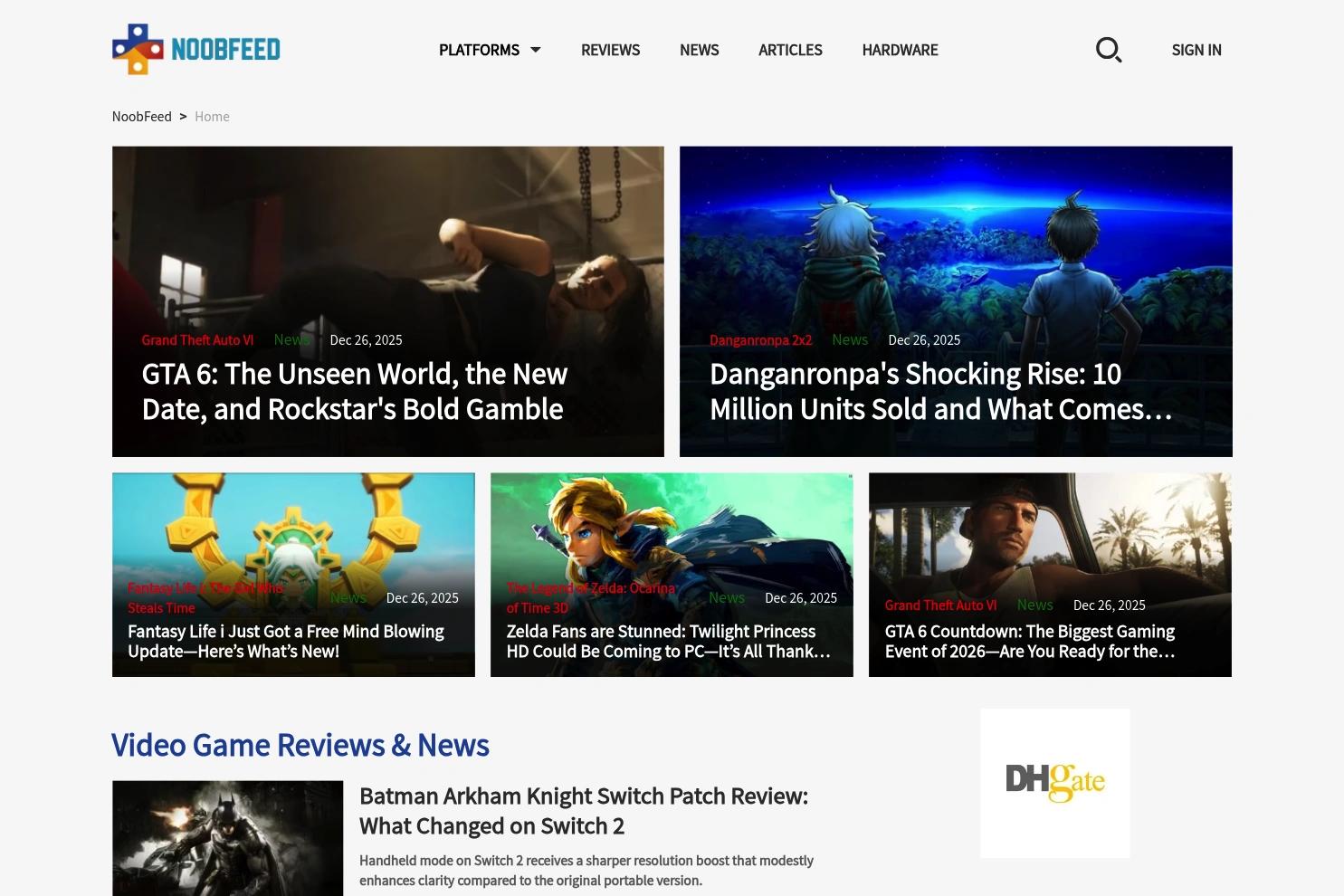 NoobFeed website screenshot