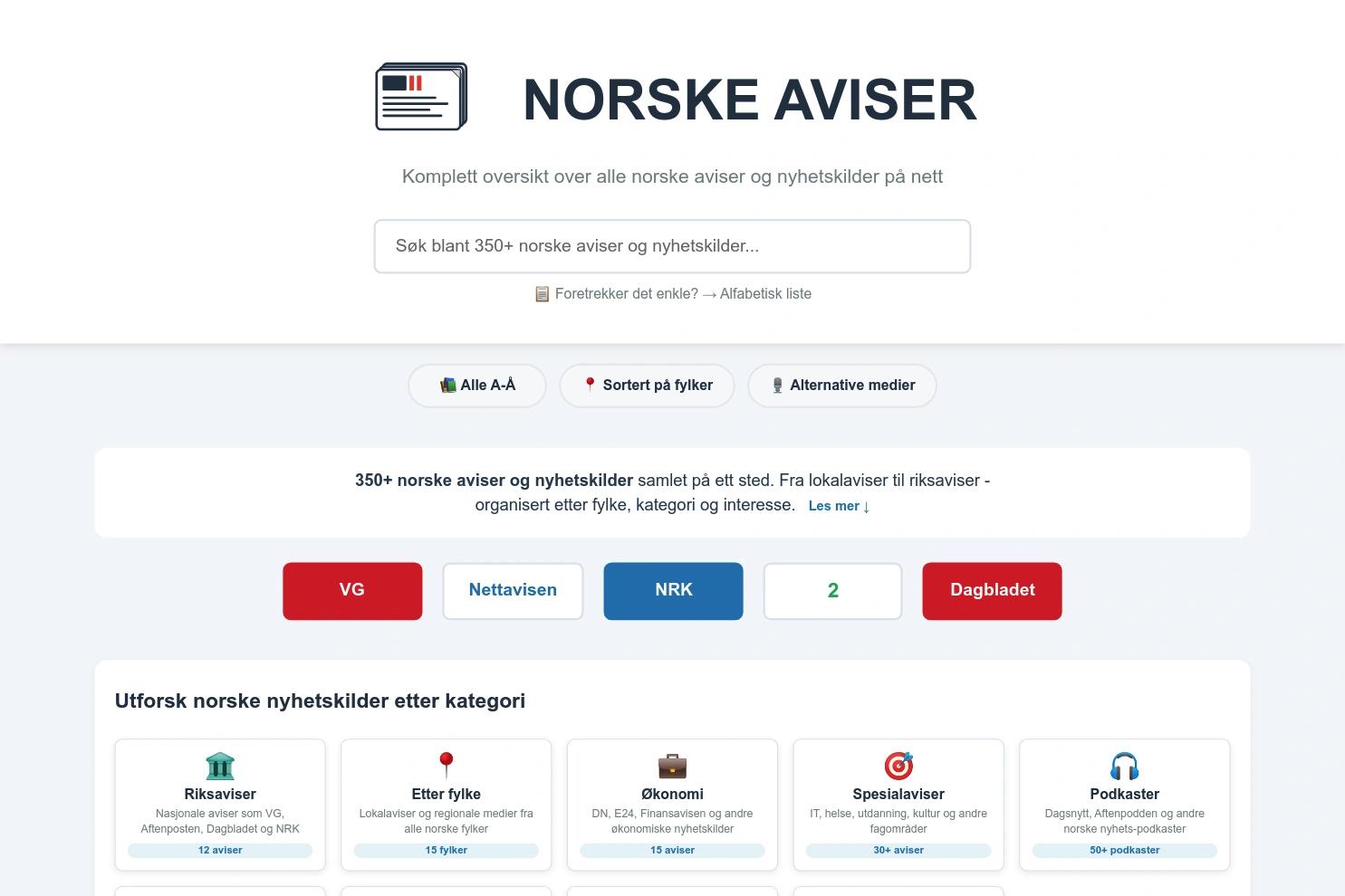 Norske Aviser website screenshot