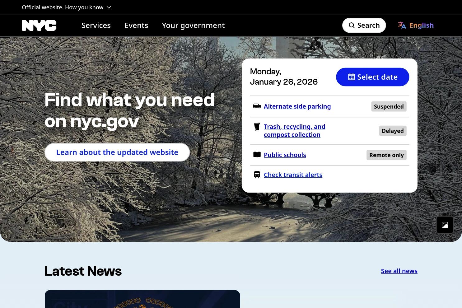NYC Government Services website screenshot