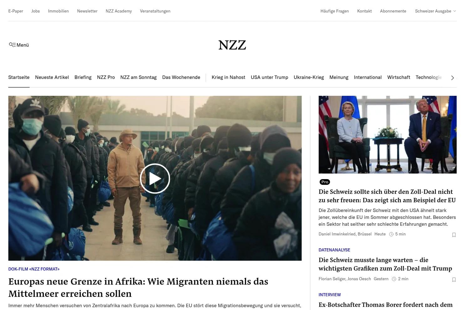 NZZ website screenshot