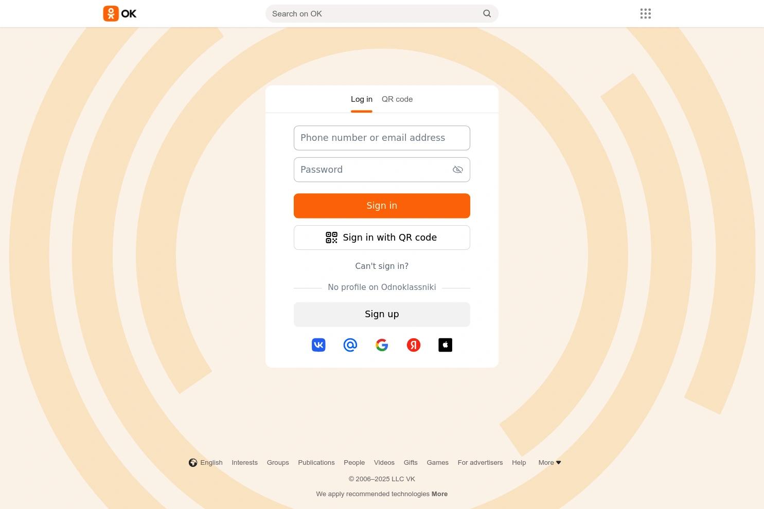 OK Social Network website screenshot