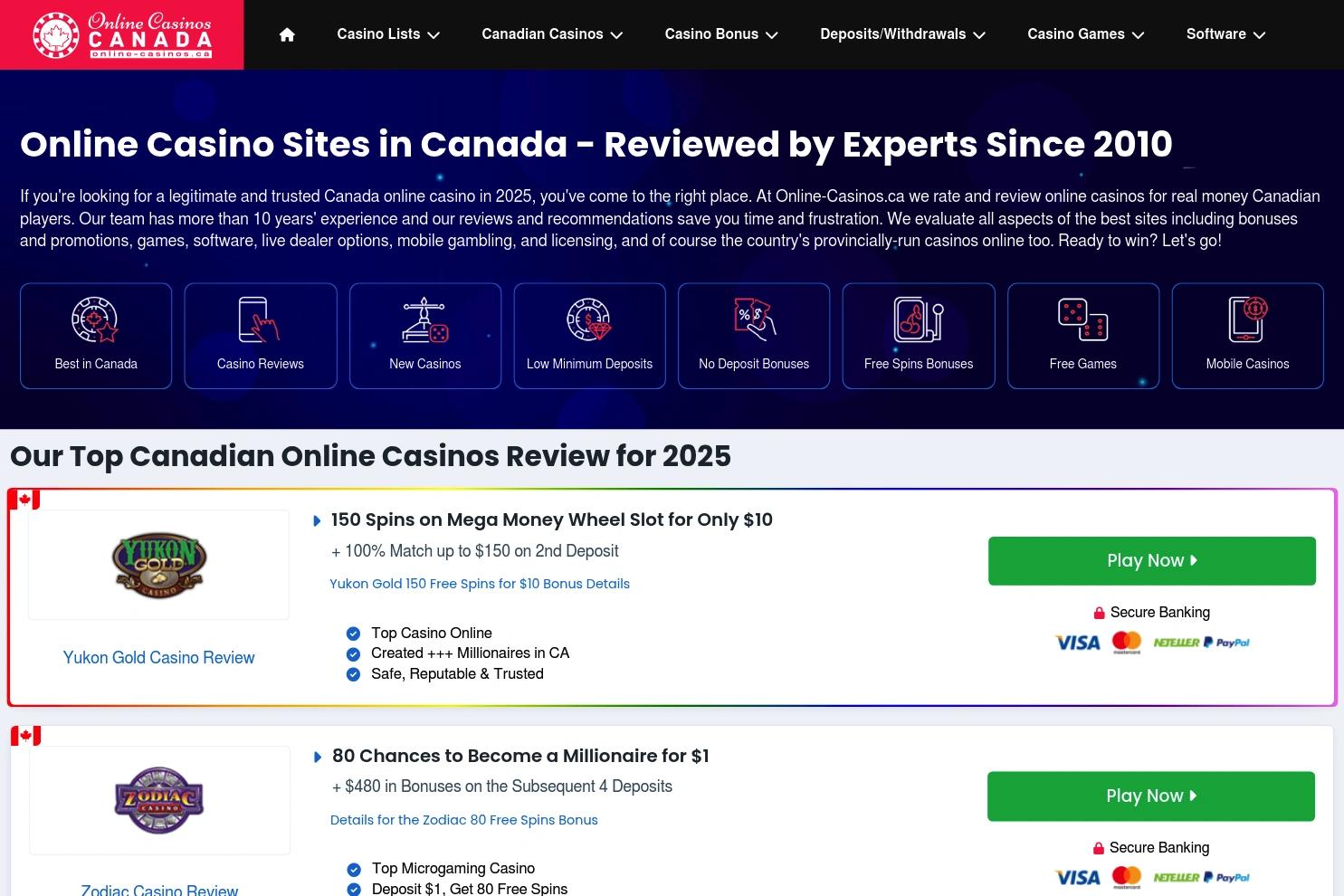 Online-Casinos.ca website screenshot