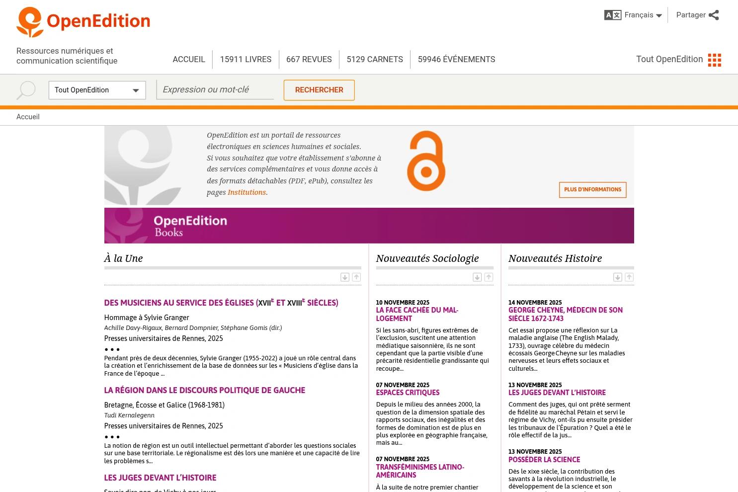 OpenEdition website screenshot