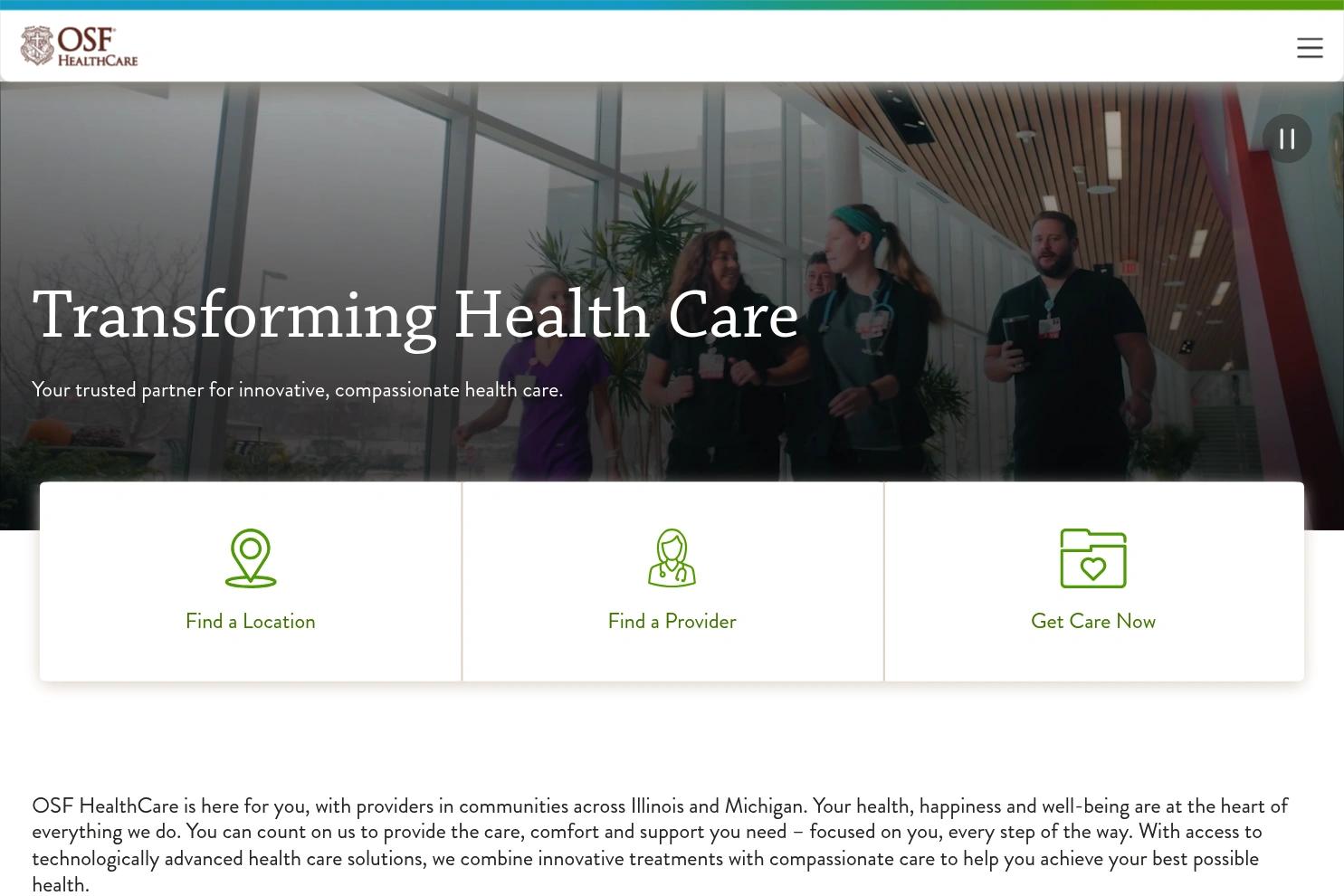 OSF HealthCare website screenshot