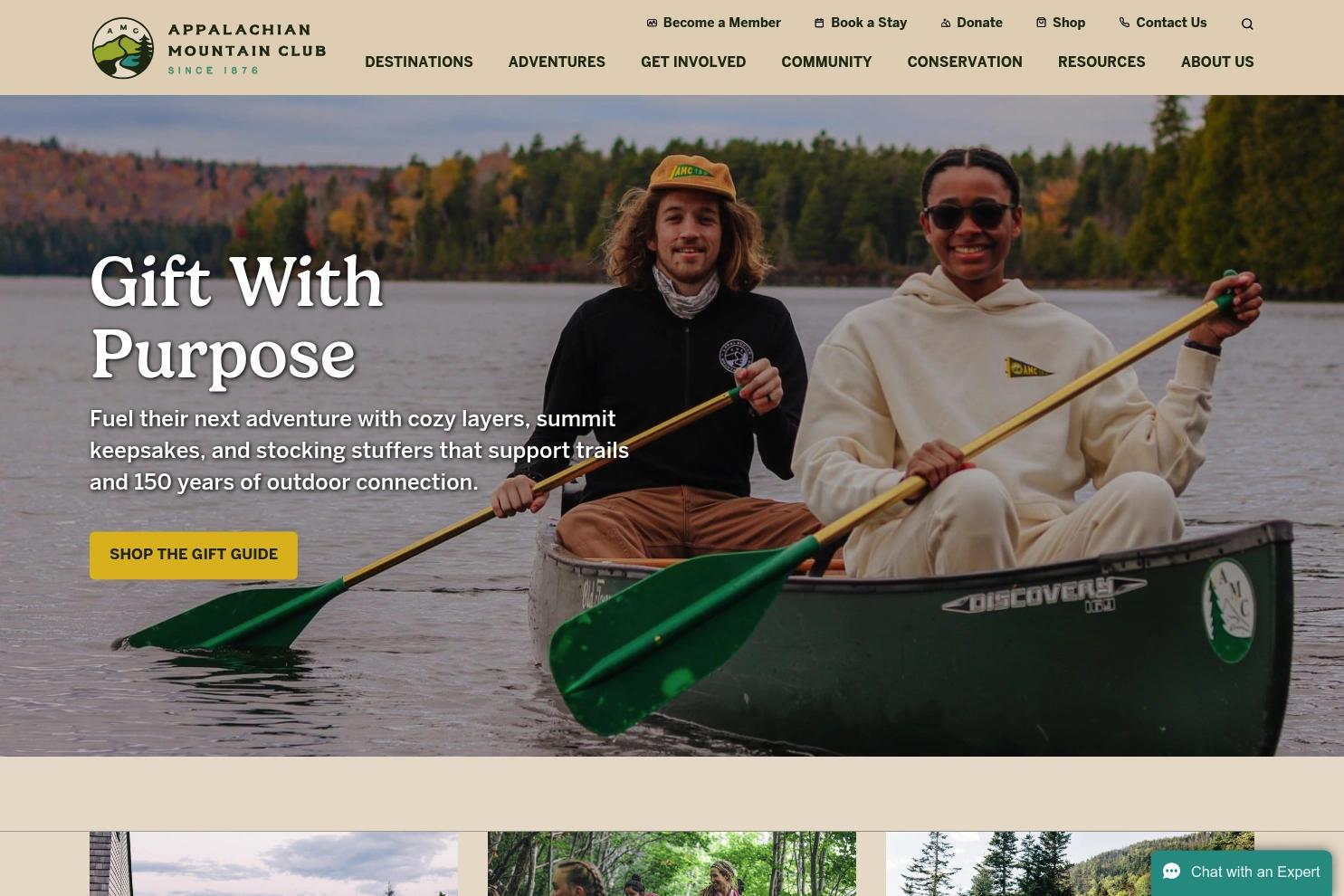 Appalachian Mountain Club (AMC) website screenshot