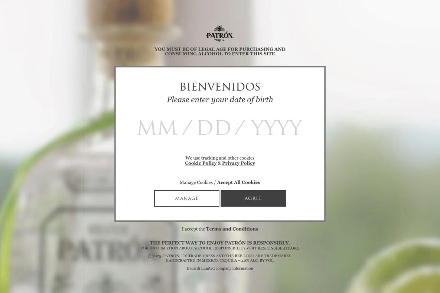Patrón Tequila website screenshot