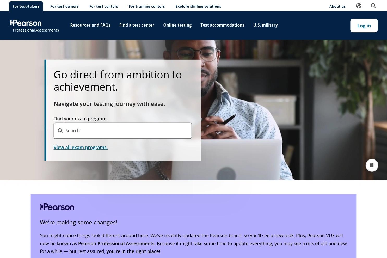 Pearson Professional Assessments website screenshot
