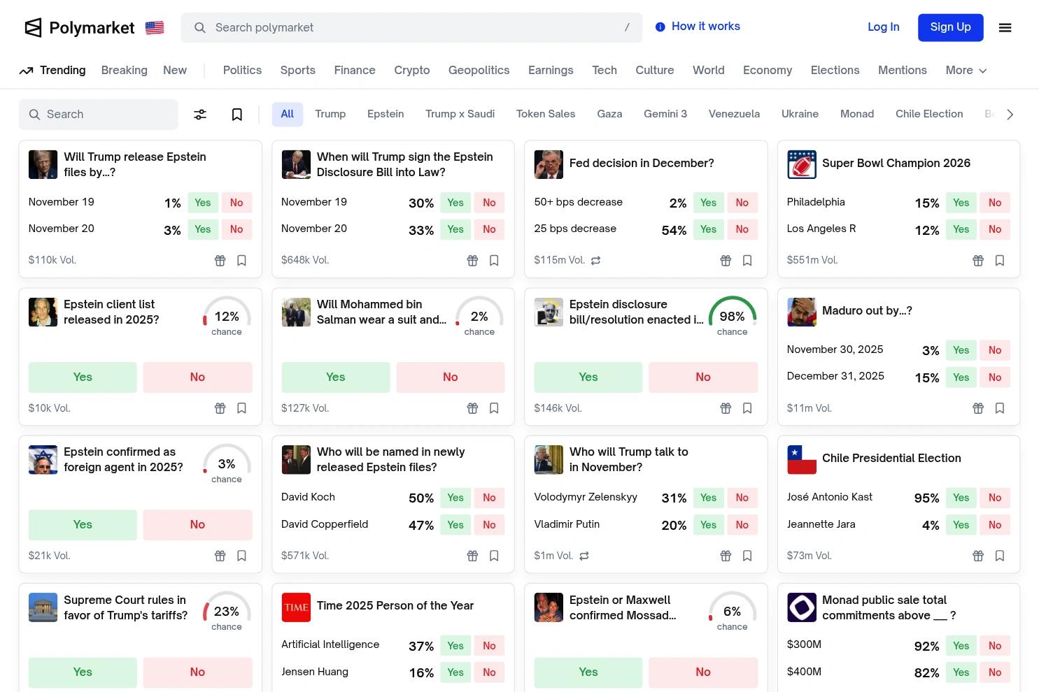 Polymarket website screenshot