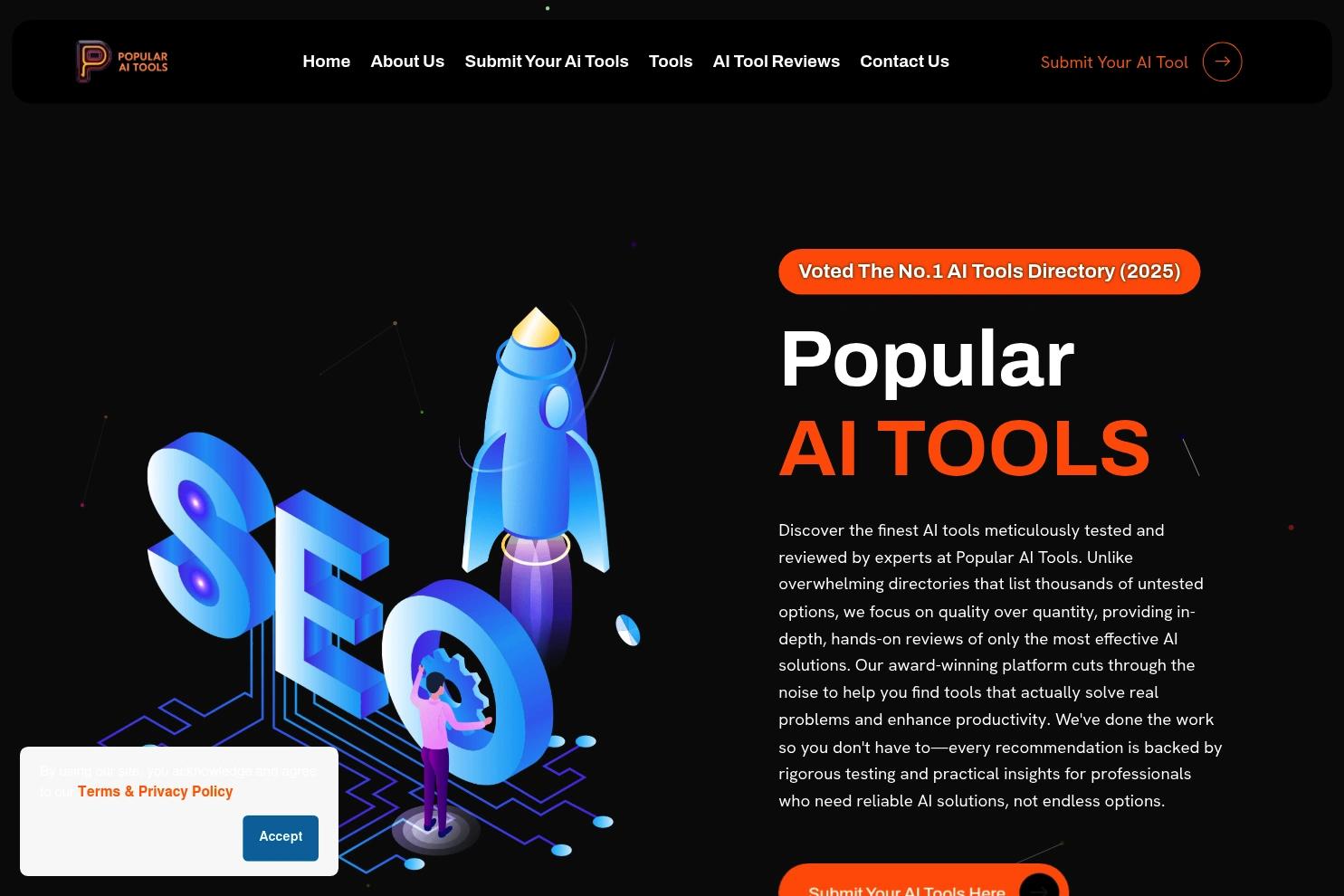 Popular AI Tools website screenshot