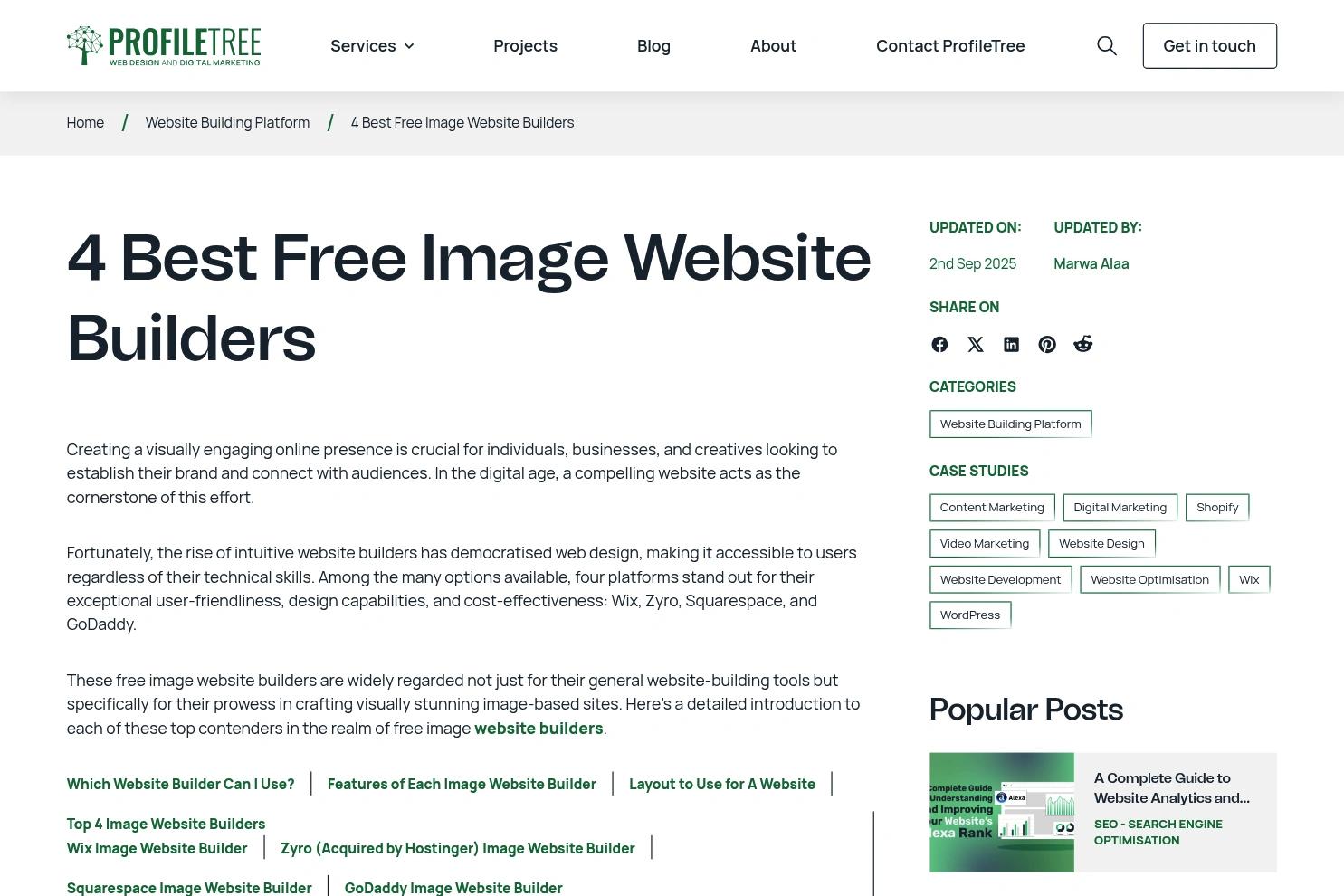 ProfileTree website screenshot