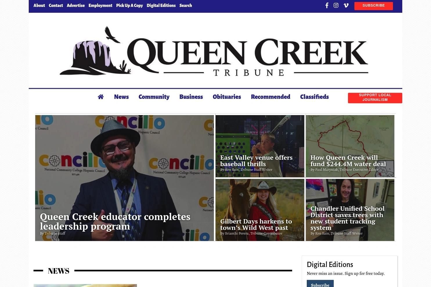 Queen Creek Tribune website screenshot