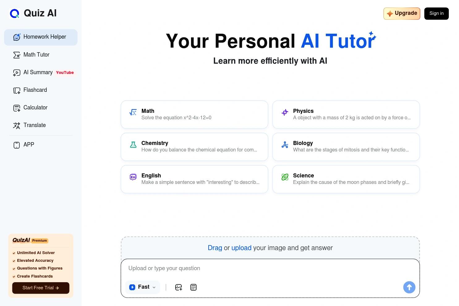 Quiz AI website screenshot