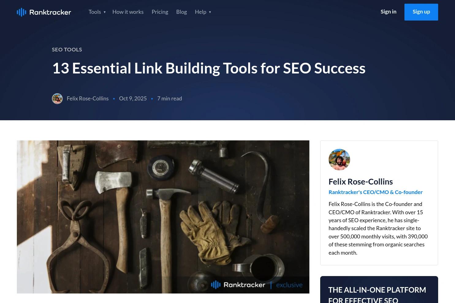 Ranktracker website screenshot