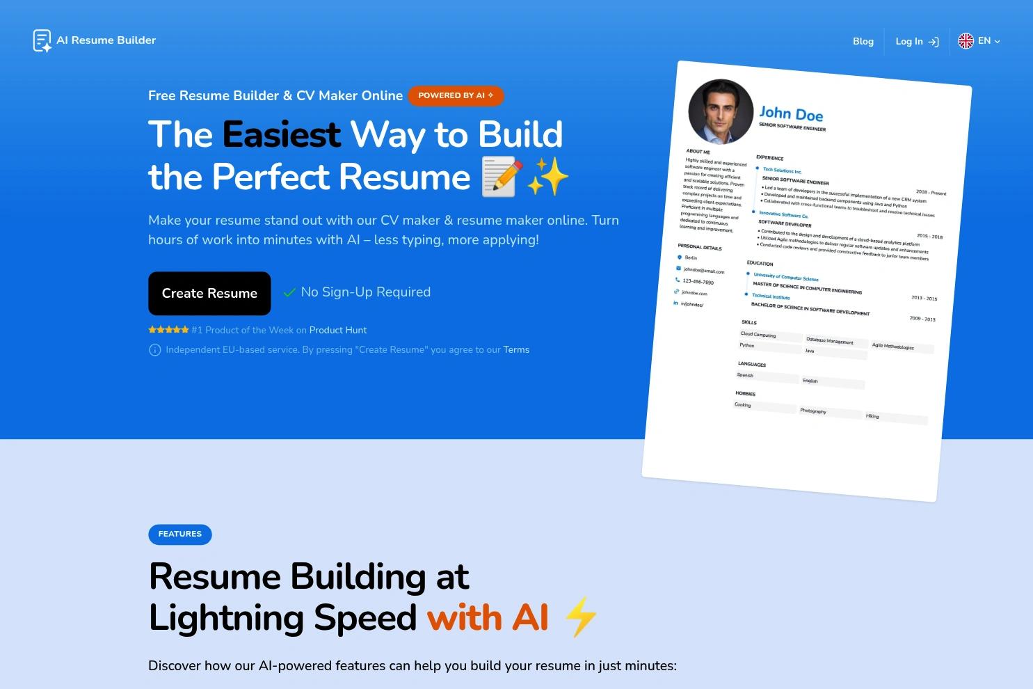 ResumeMaker.online website screenshot