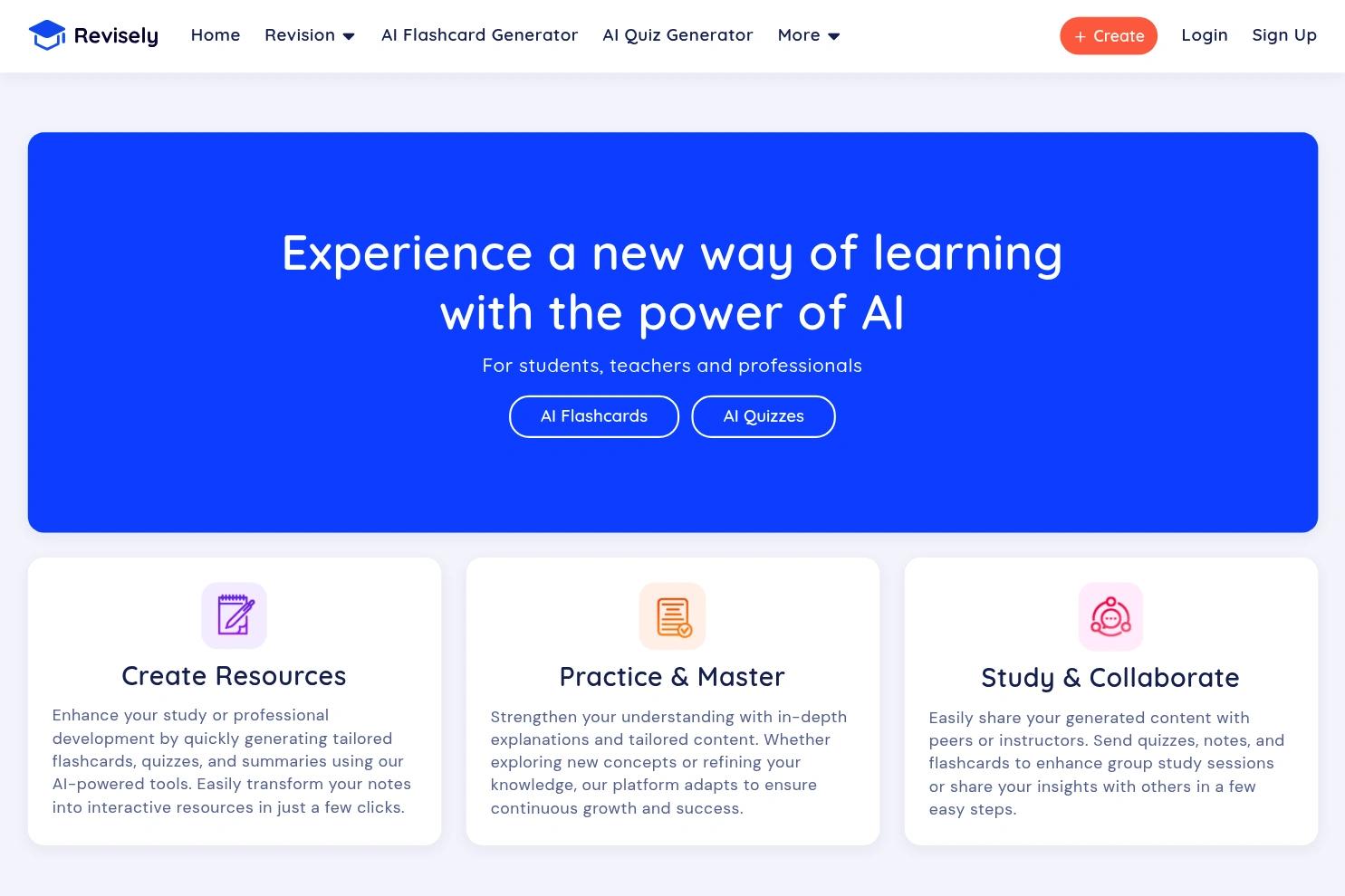 Revisely website screenshot