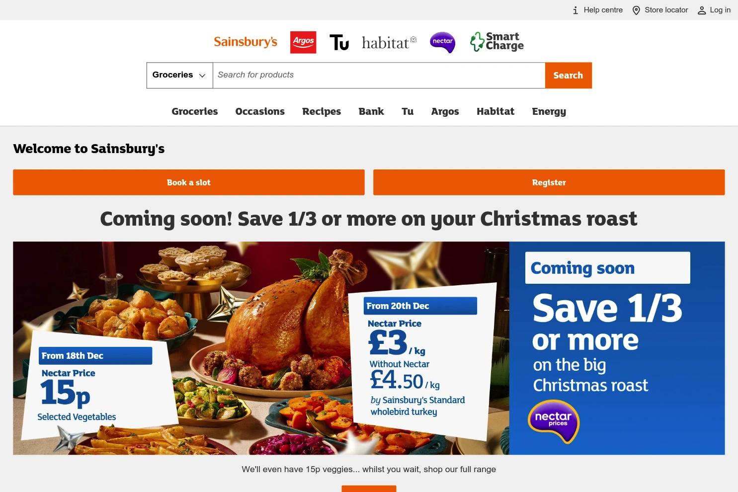 Sainsbury's website screenshot