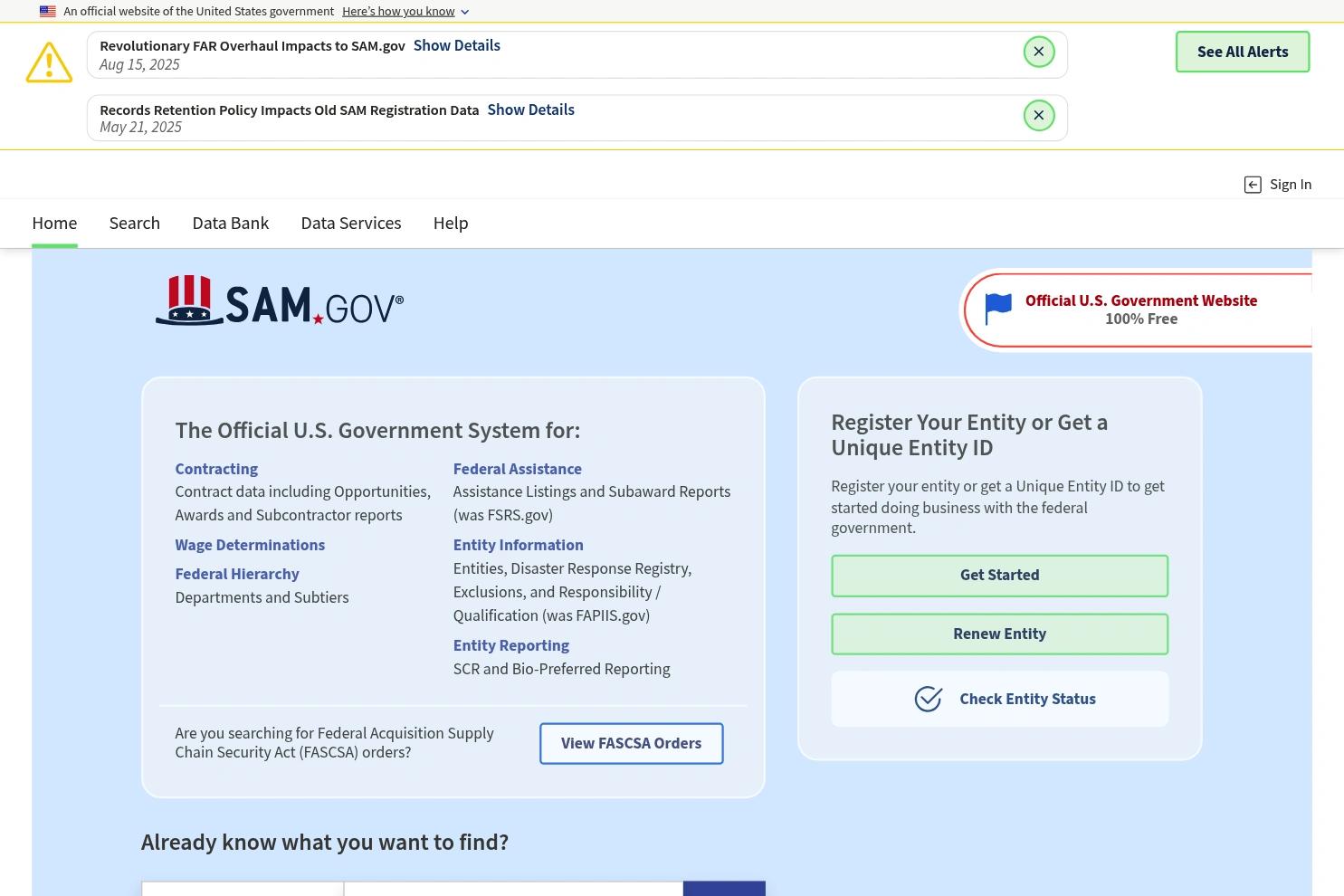 SAM.gov website screenshot
