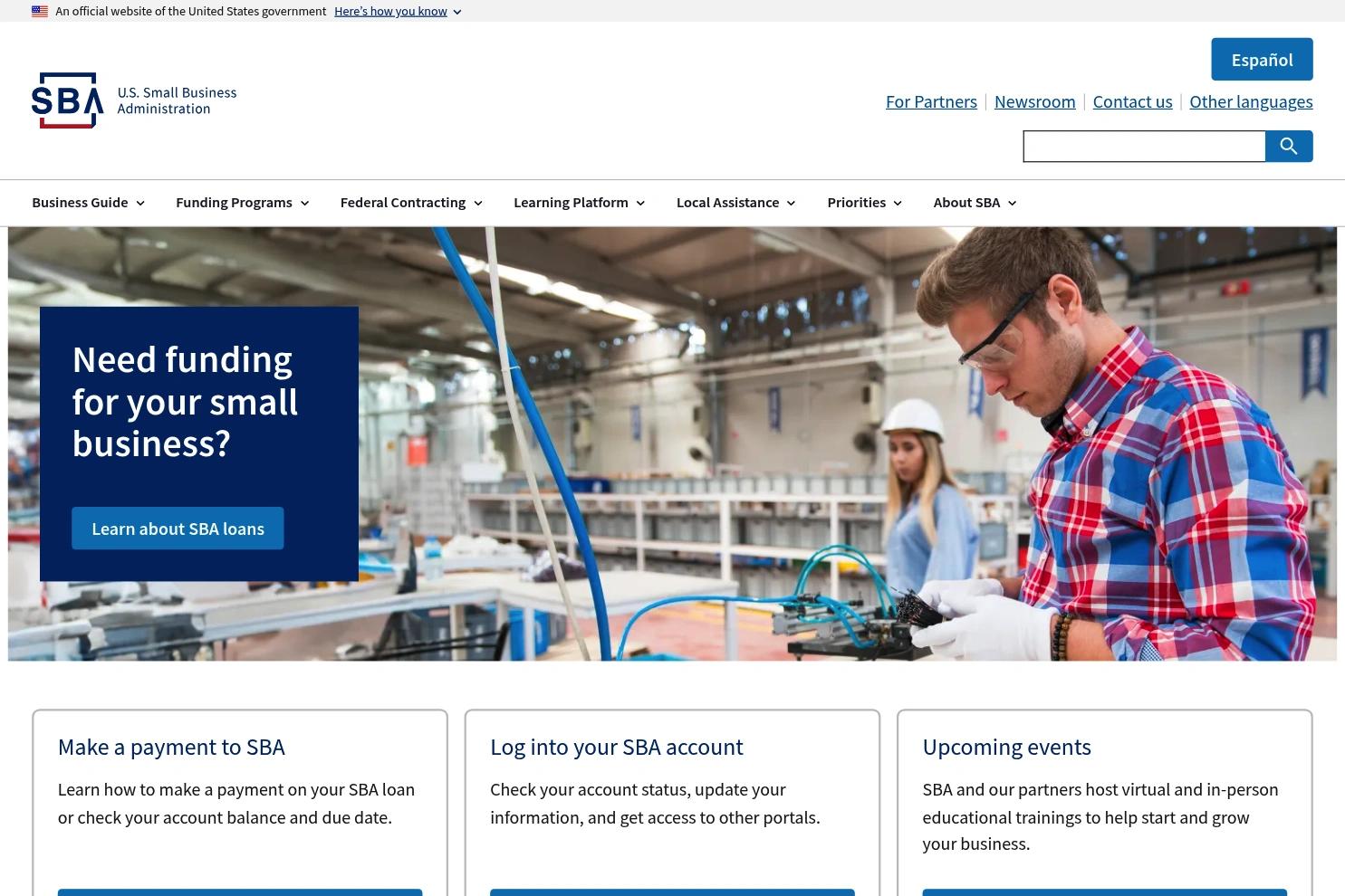 SBA website screenshot