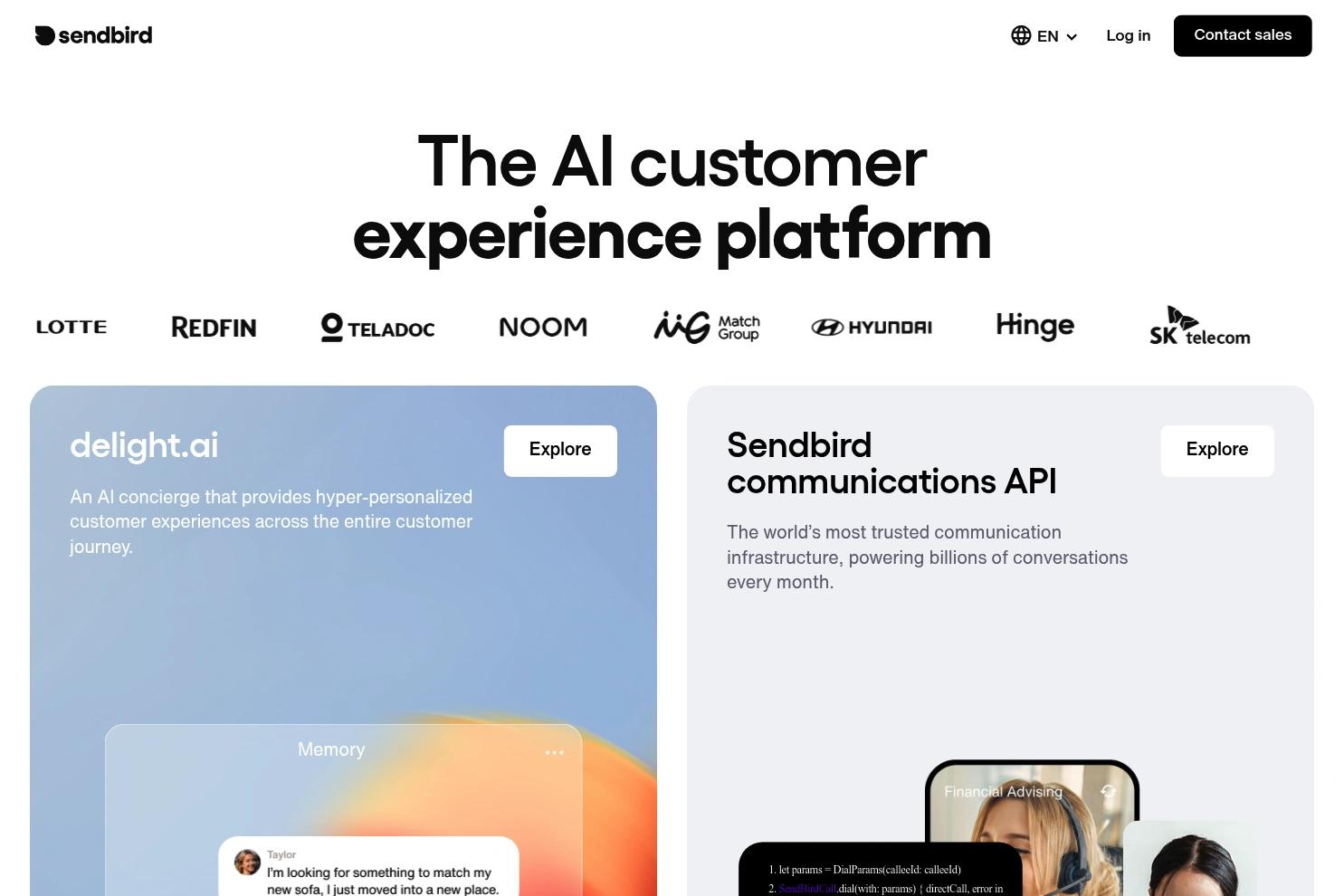 Sendbird AI Platform website screenshot